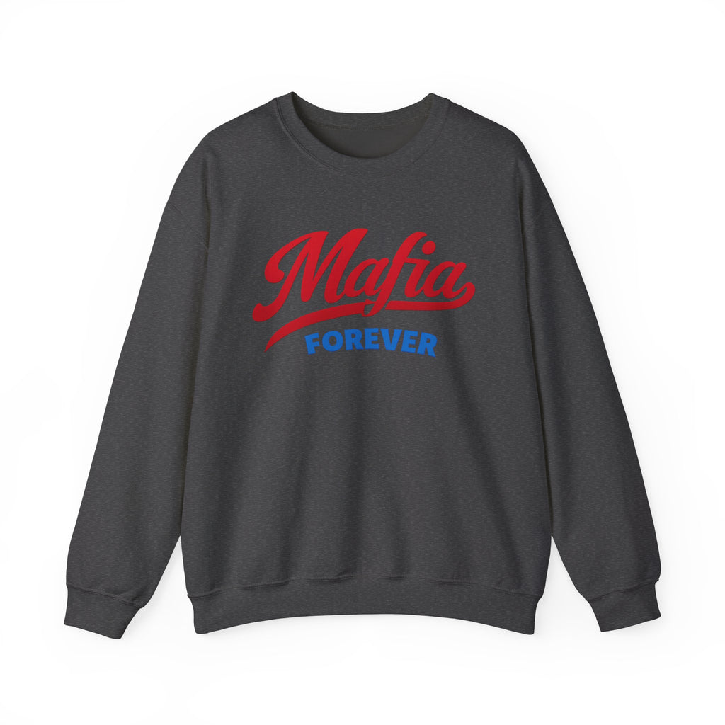 Mafia Forever Crewneck Sweatshirt | Retro Script Logo, White Pullover
