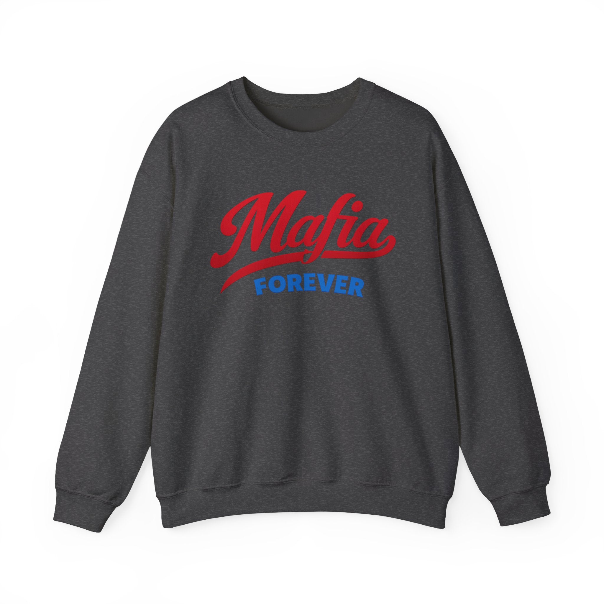 Mafia Forever Crewneck Sweatshirt | Retro Script Logo, White Pullover