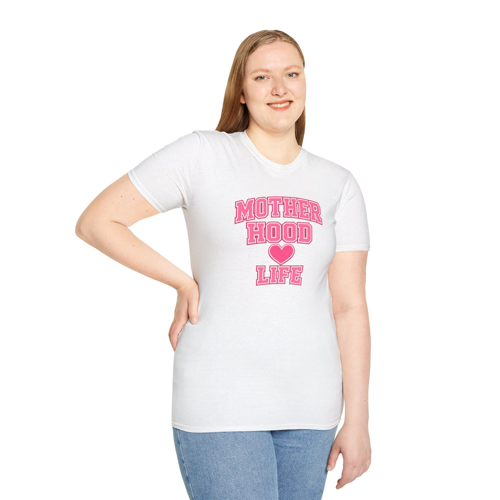 Motherhood Life T-Shirt — Pink Heart Graphic Mom Tee