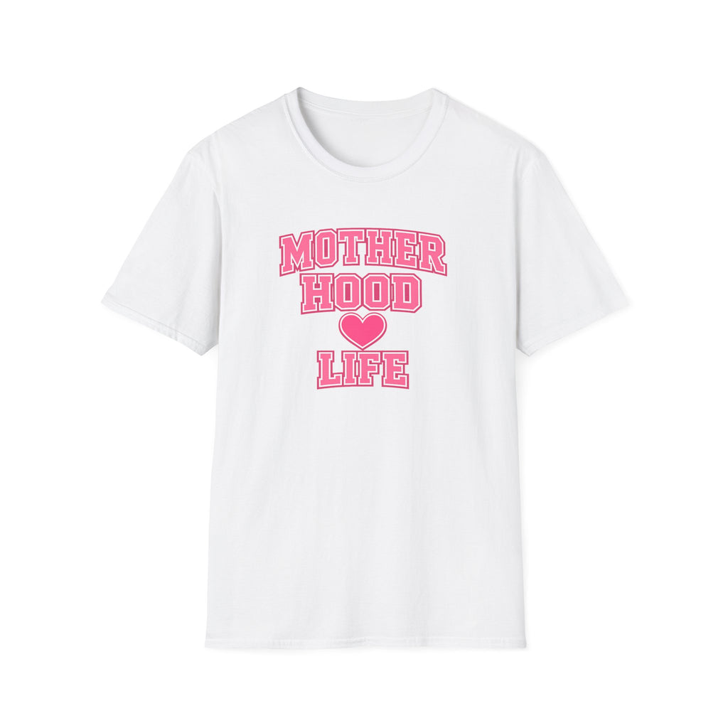 Motherhood Life T-Shirt — Pink Heart Graphic Mom Tee