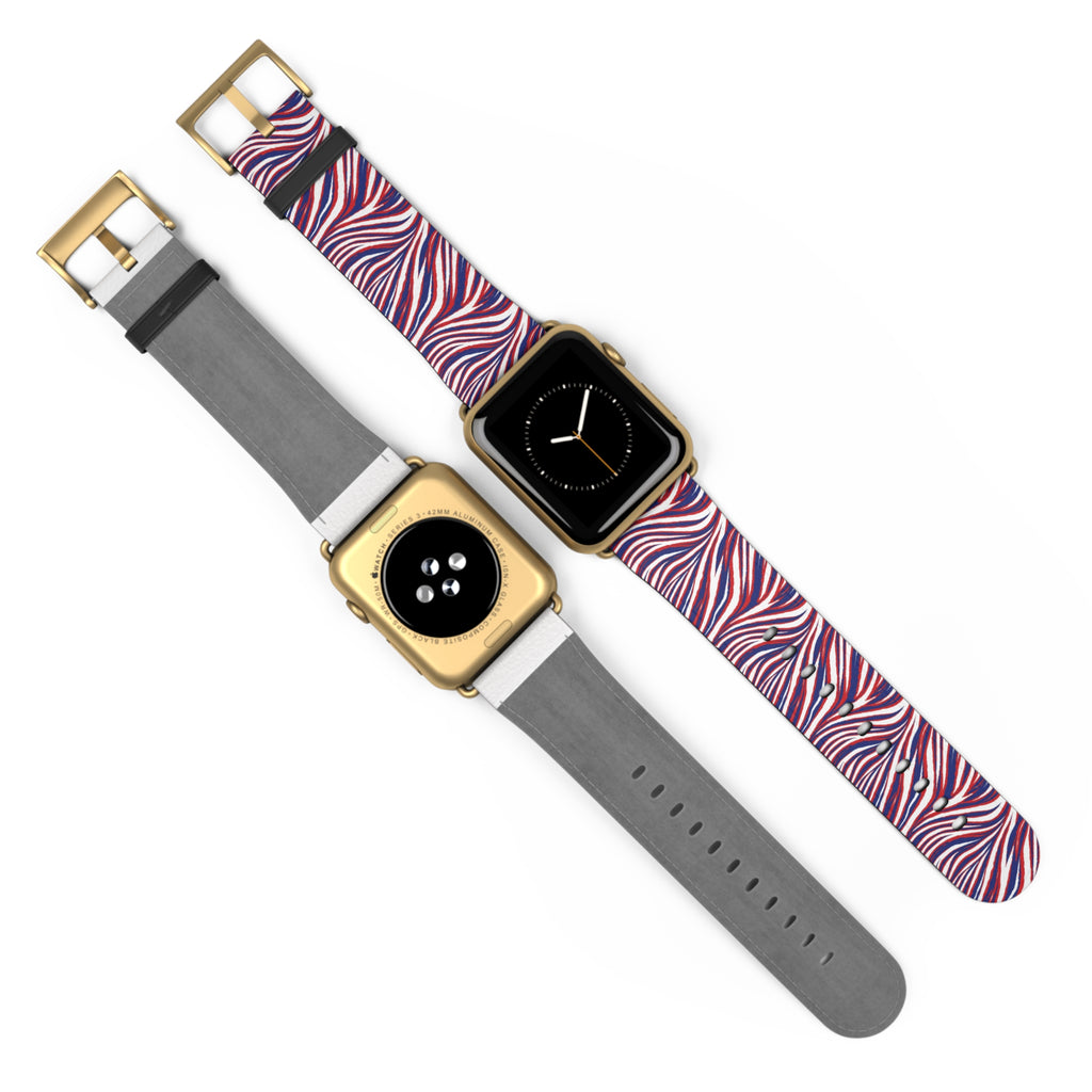 Wavy Red White Blue Pattern Watch Band — Abstract Striped Apple Watch Strap