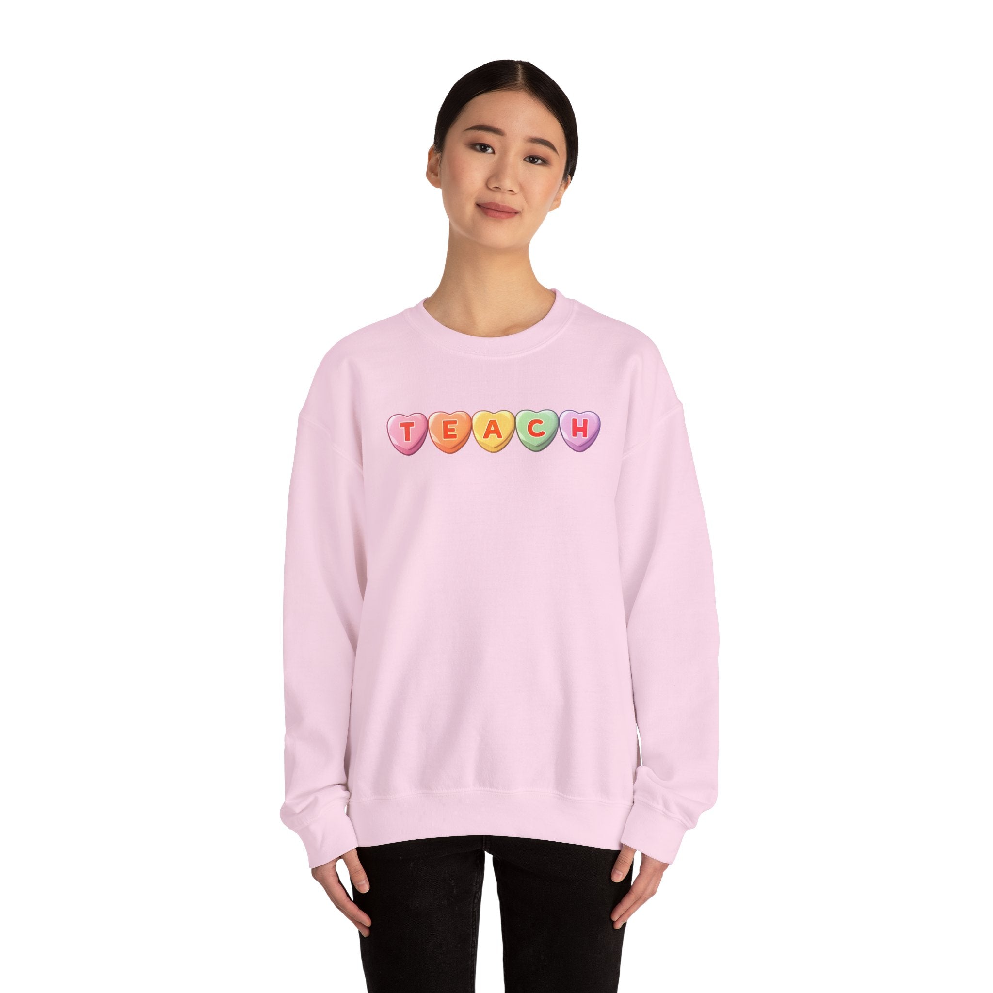 Teach Candy Hearts Crewneck Sweatshirt | Teacher Valentine Shirt
