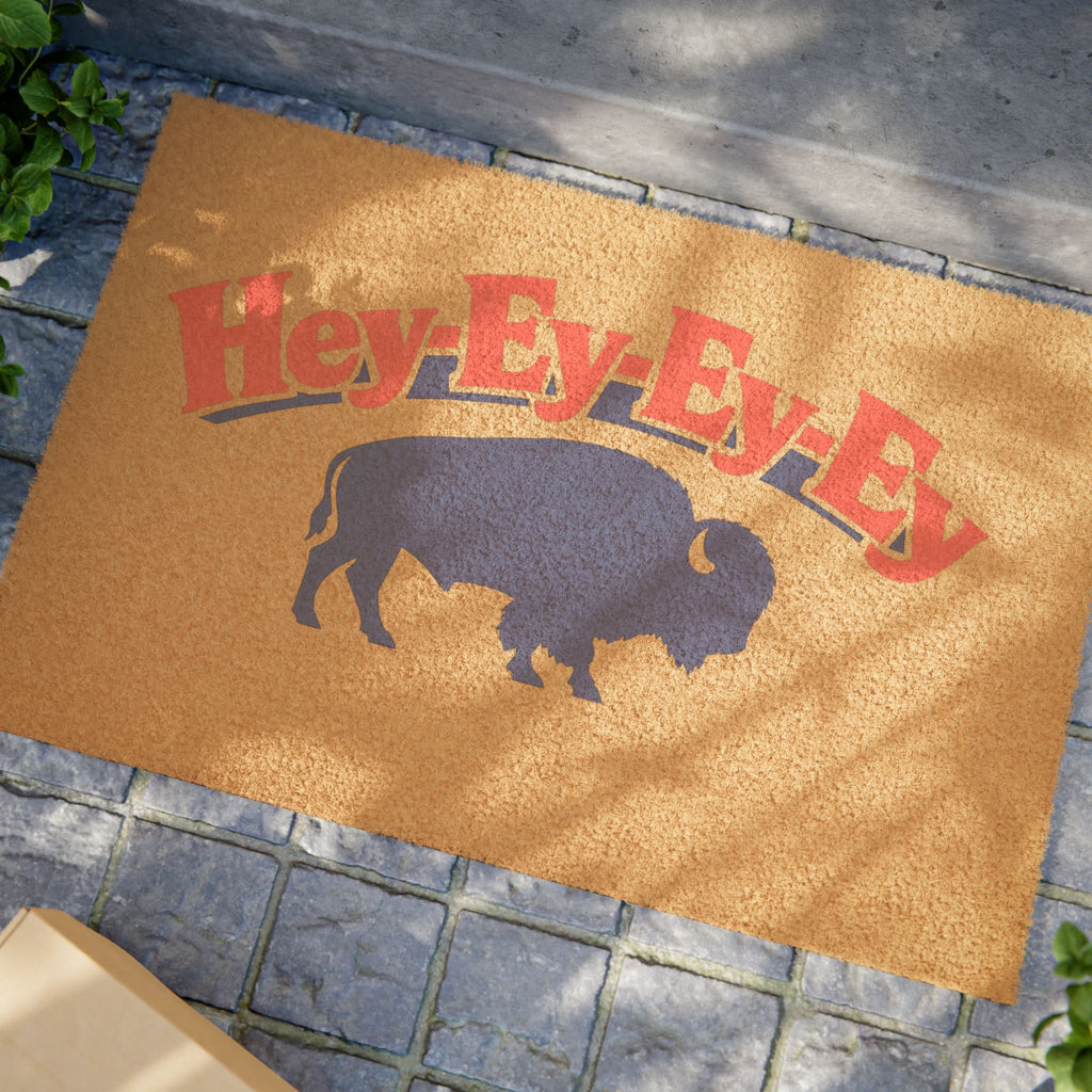 Hey Ey Ey Ey Buffalo Doormat | Rustic Buffalo Silhouette Welcome Mat