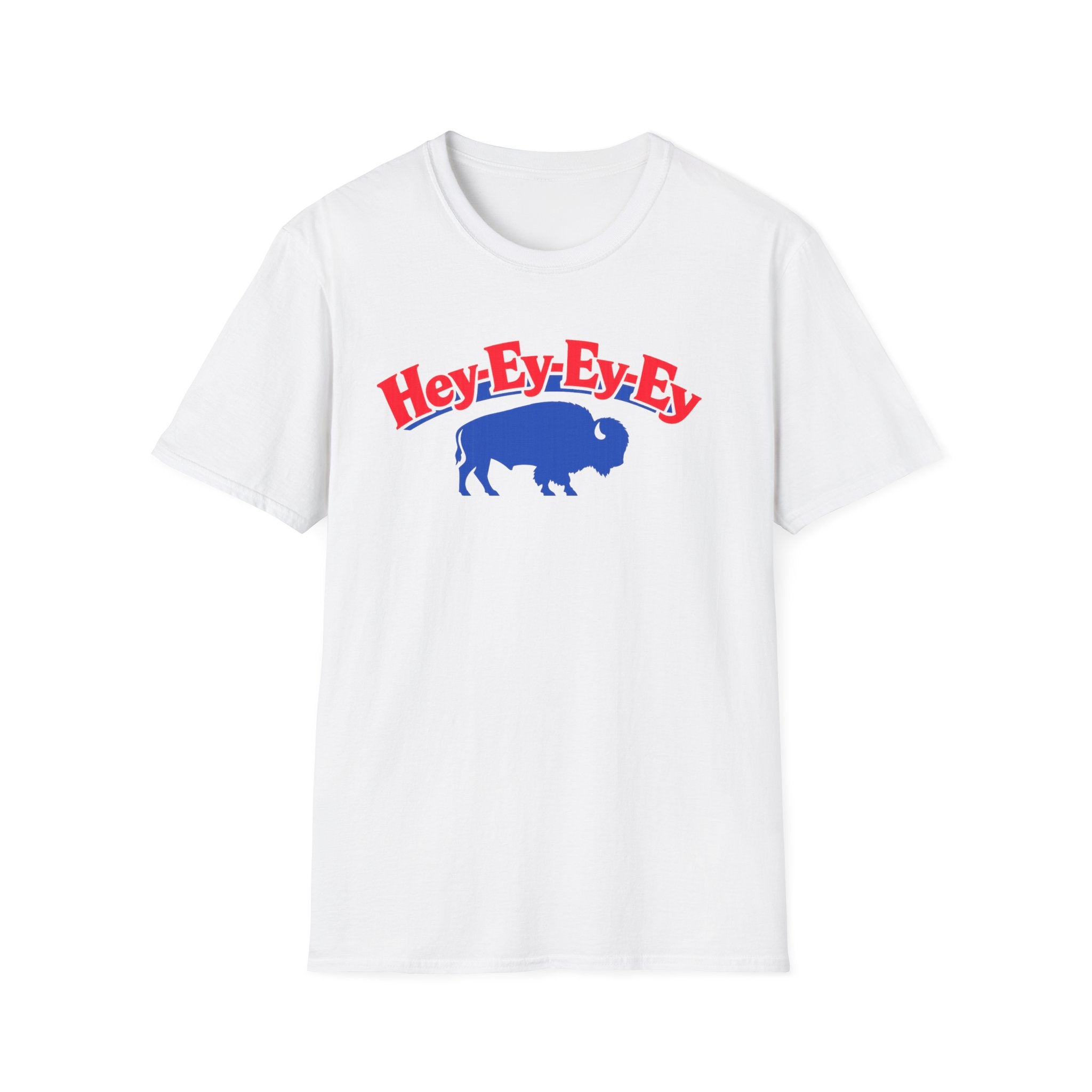 Hey-Ey-Ey-Ey Buffalo T-Shirt | Blue Buffalo Silhouette, Red Retro Text