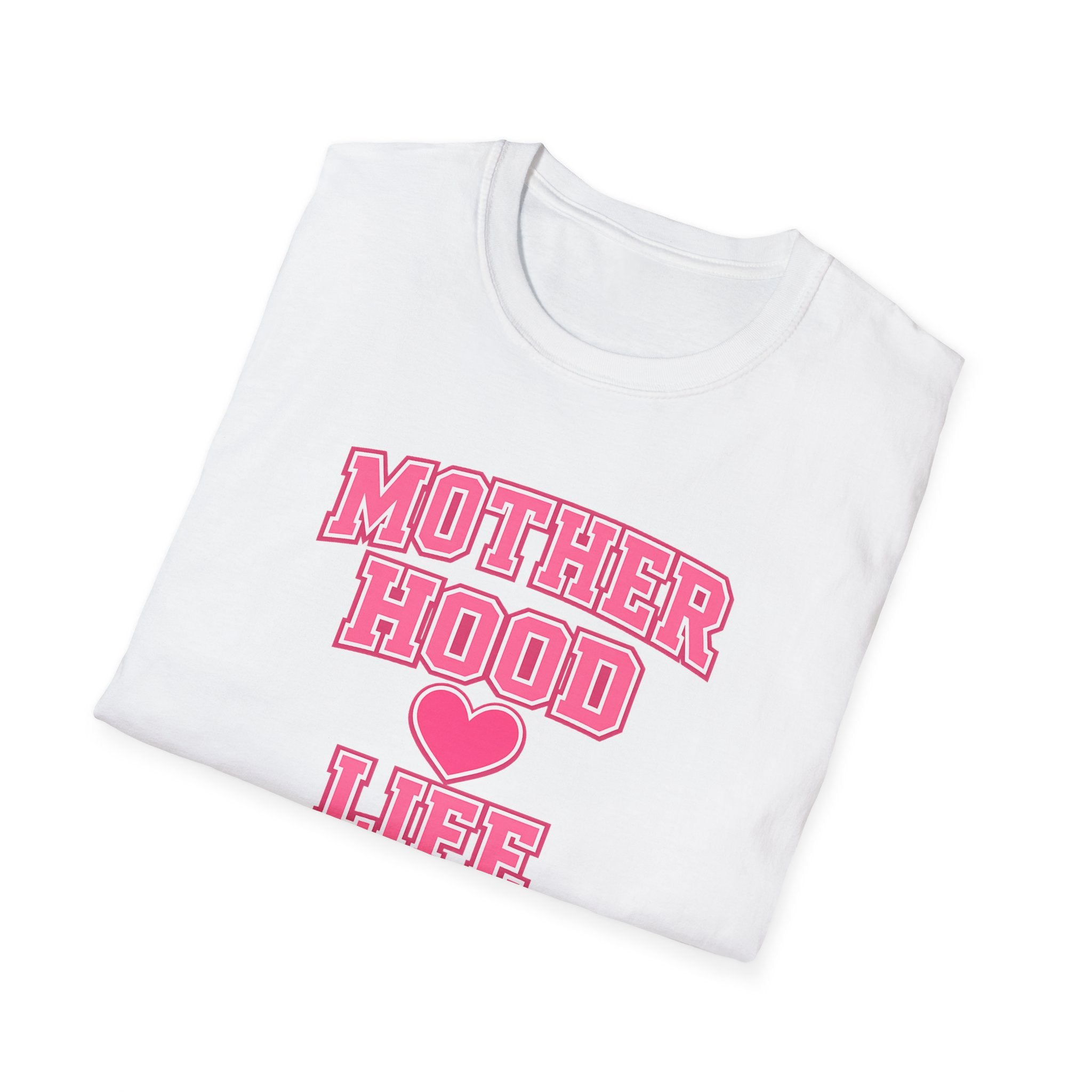 Motherhood Life T-Shirt — Pink Heart Graphic Mom Tee