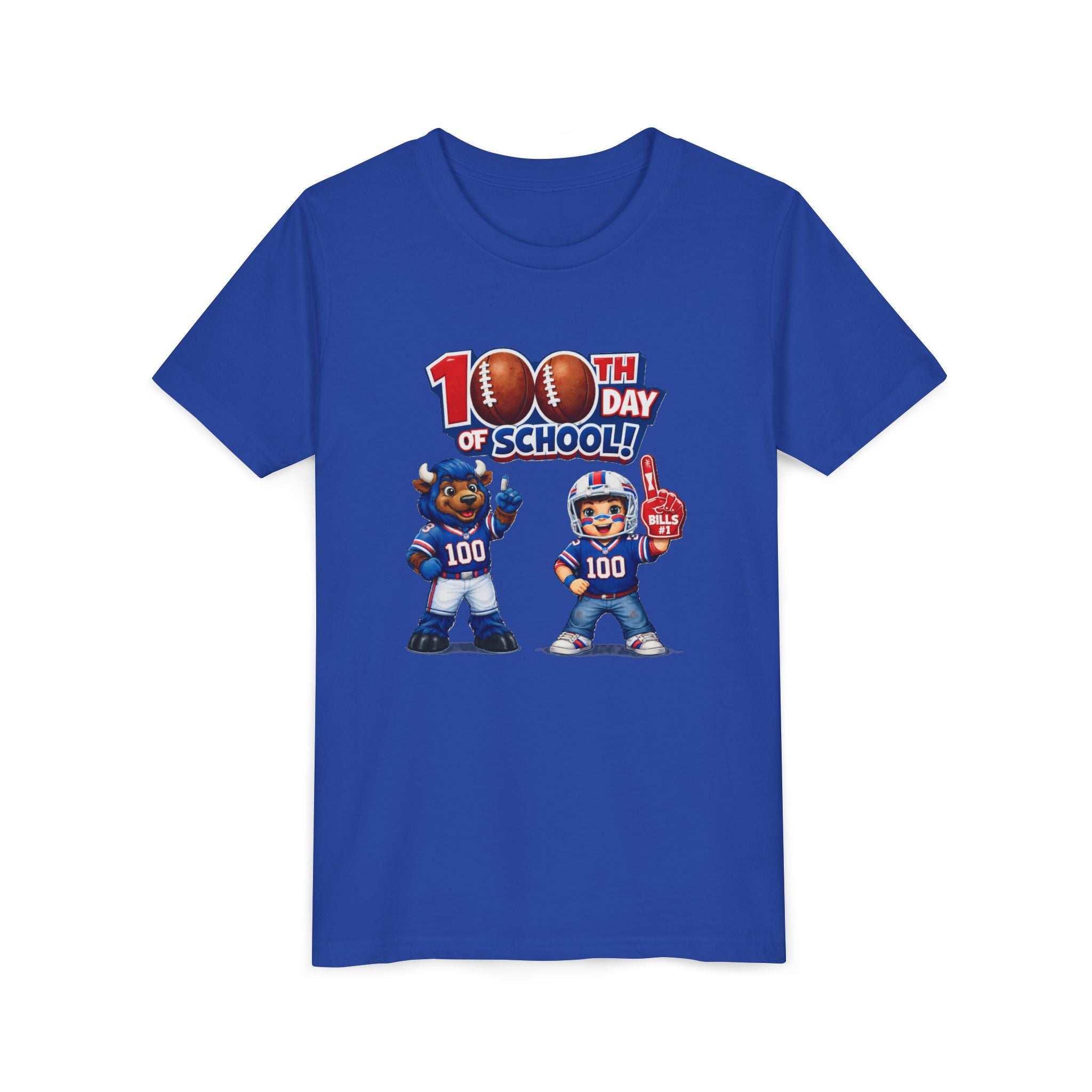 Buffalo 100th Day of School Kids Tee | Football Mascot 100 Design