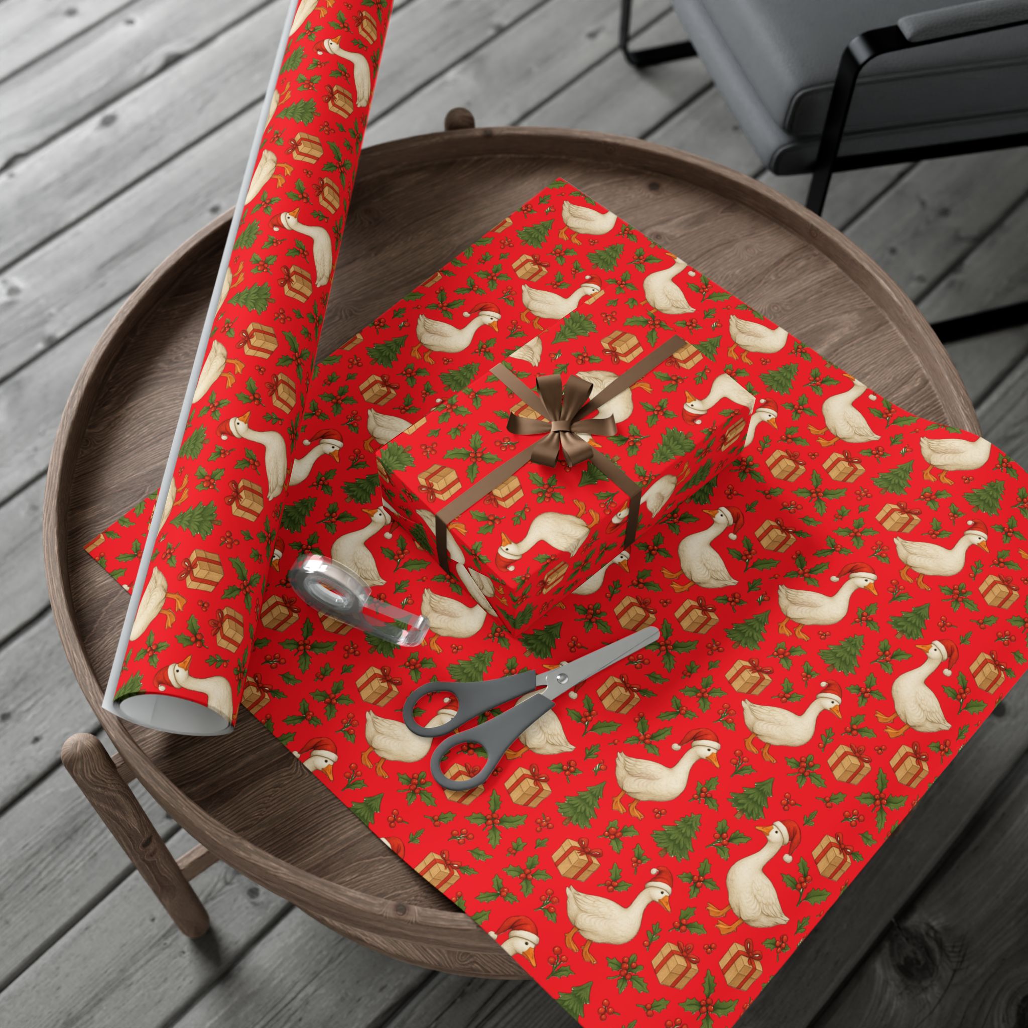 Christmas Geese Gift Wrap Paper | Holiday Duck Pattern Wrapping Paper