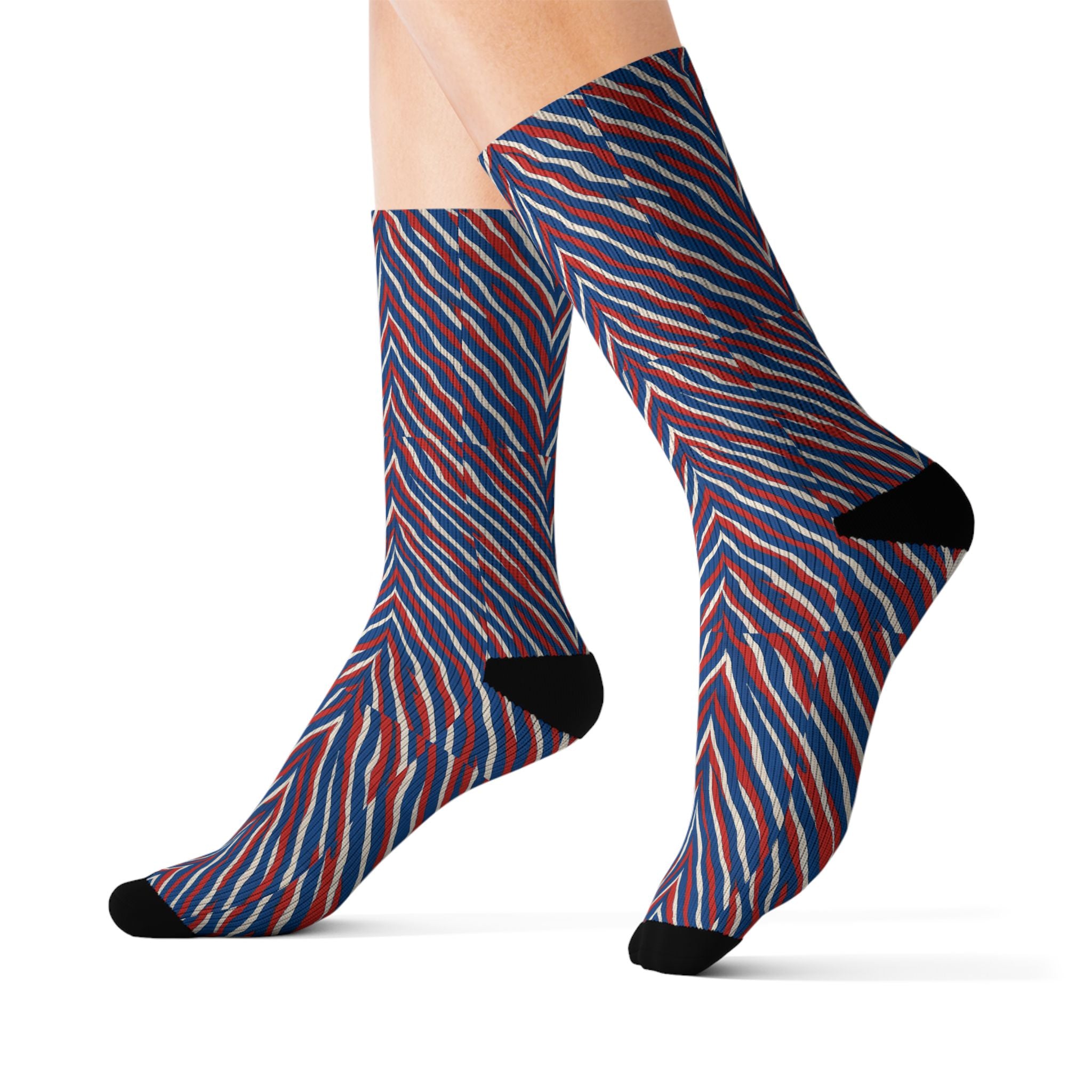 Red White Blue Chevron Pattern Socks | Sublimation Socks