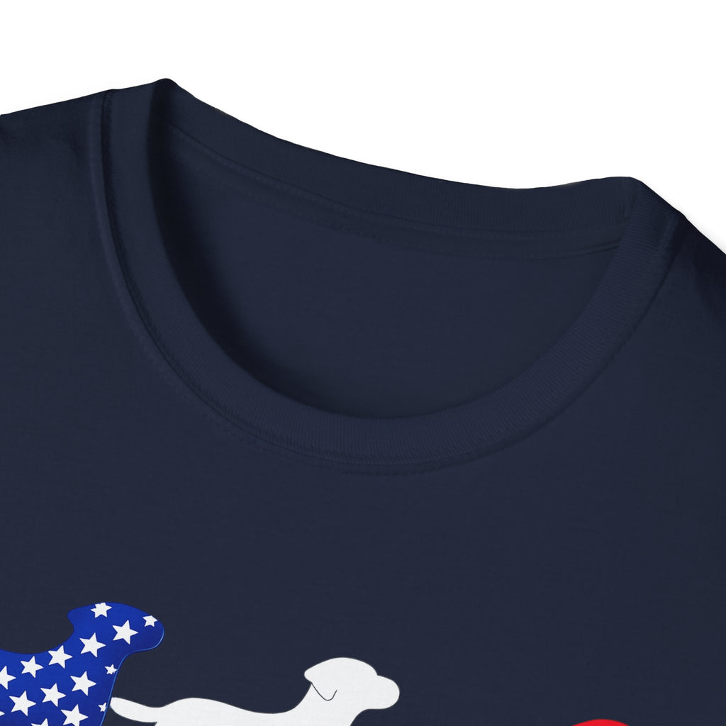 American Flag Labrador Trio T-Shirt | Patriotic Dog Silhouette Tee