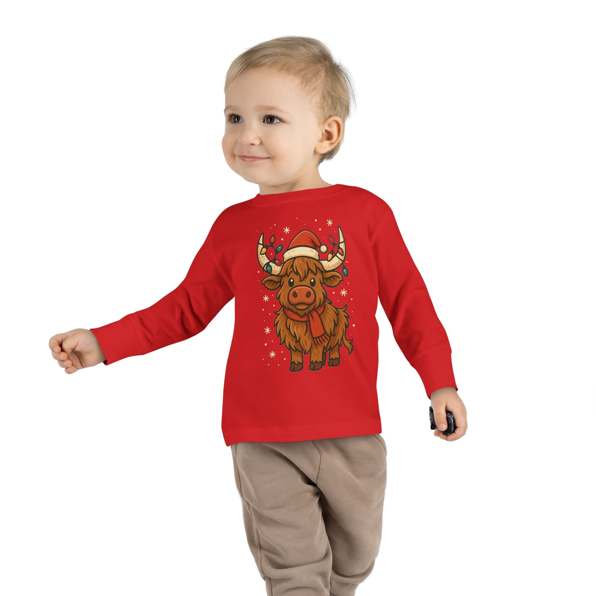 Highland Cow in Santa Hat Toddler Tee | Christmas