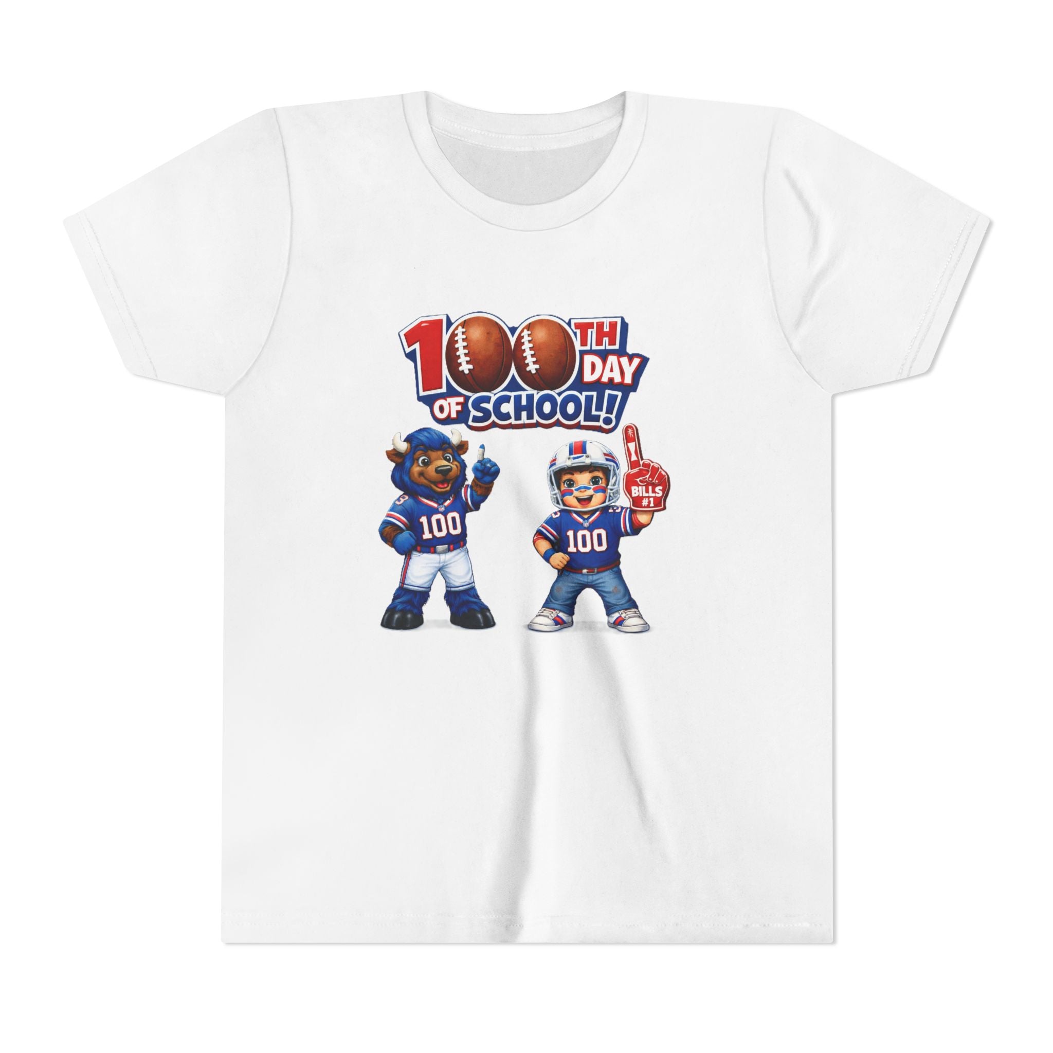Buffalo 100th Day of School Kids Tee | Football Mascot 100 Design