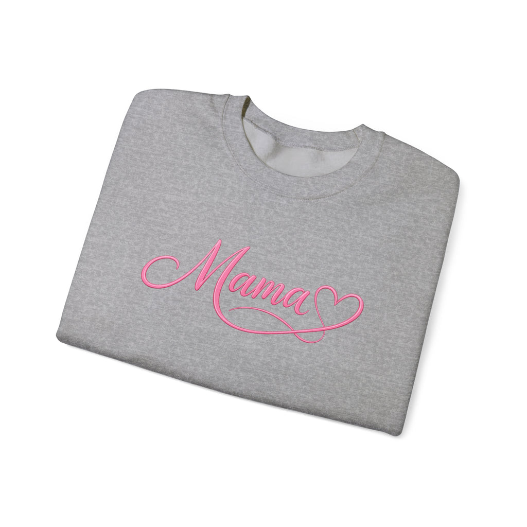 Mama Heart Crewneck Sweatshirt — Pink Script "Mama" Pullover for Moms, Mother's Day Gift