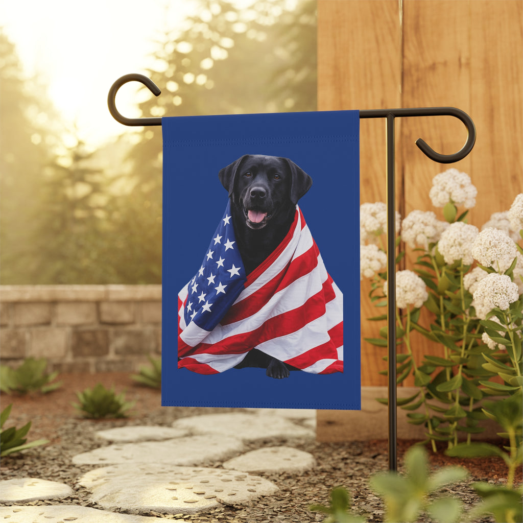 Black Labrador Wrapped in American Flag Garden & House Banner | Patriotic Yard Decor