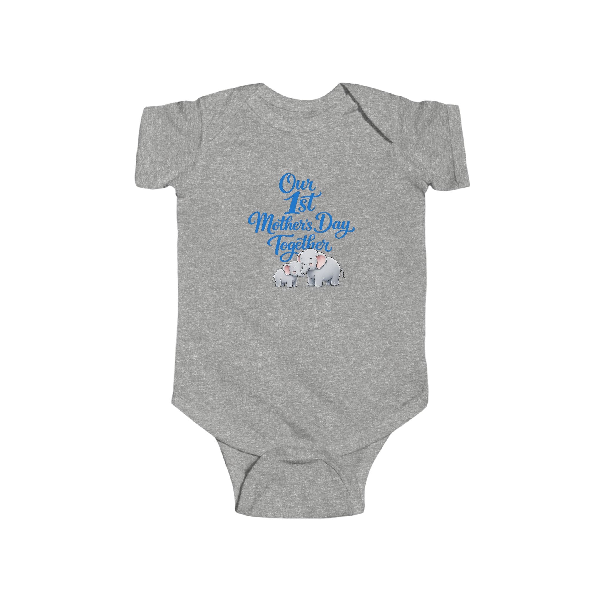 Infant Bodysuit - "Our 1st Mother's Day Together" Blue Elephant Baby Onesie
