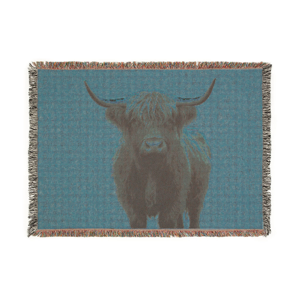 Highland Cow Woven Blanket | Scottish Cattle Throw, Rustic Farmhouse Decor