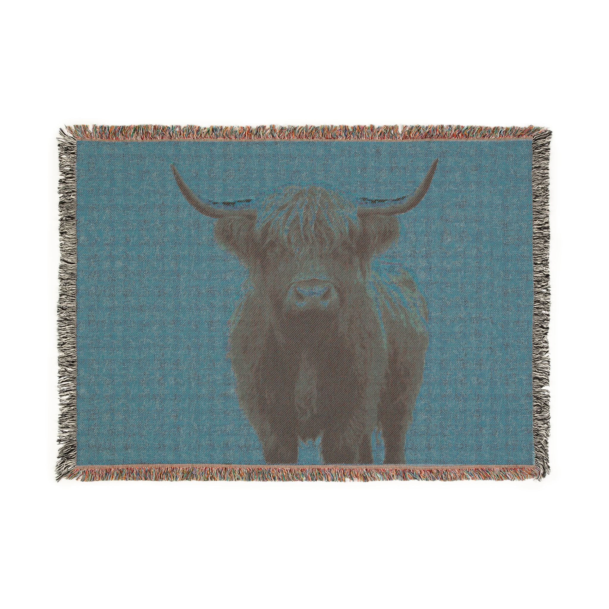 Highland Cow Woven Blanket | Scottish Cattle Throw, Rustic Farmhouse Decor