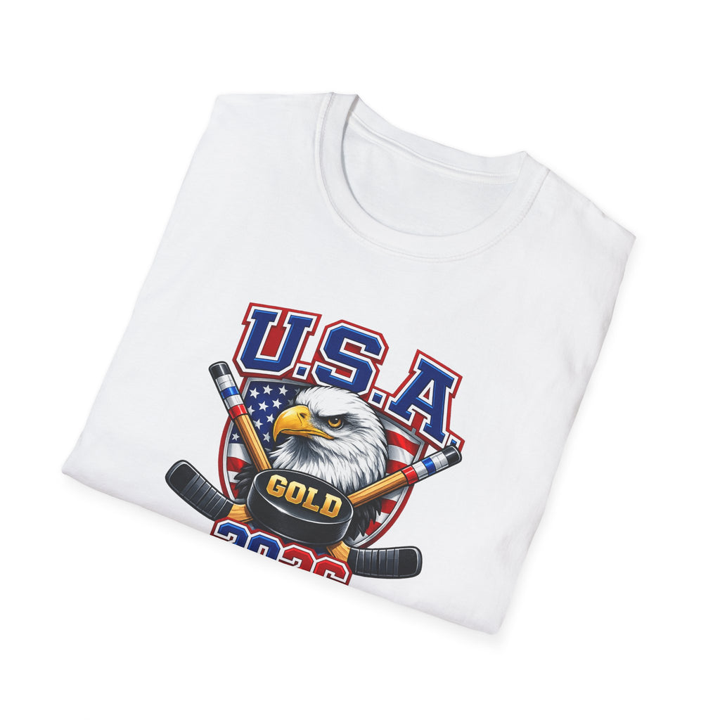 USA Gold 2026 Hockey T-Shirt — American Eagle & Flag Sports Tee