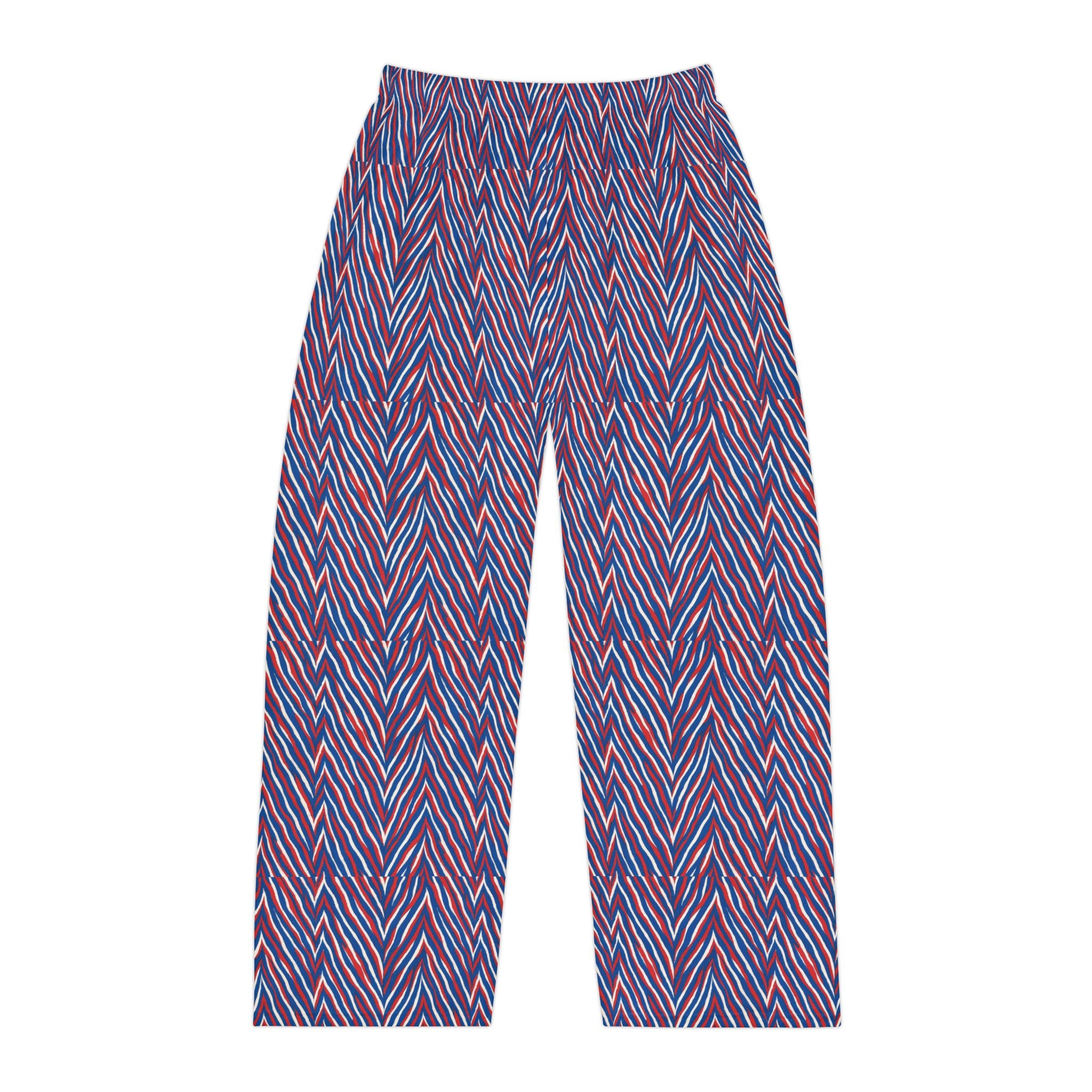 Blue Red Chevron Pattern Pajama Pants | AOP