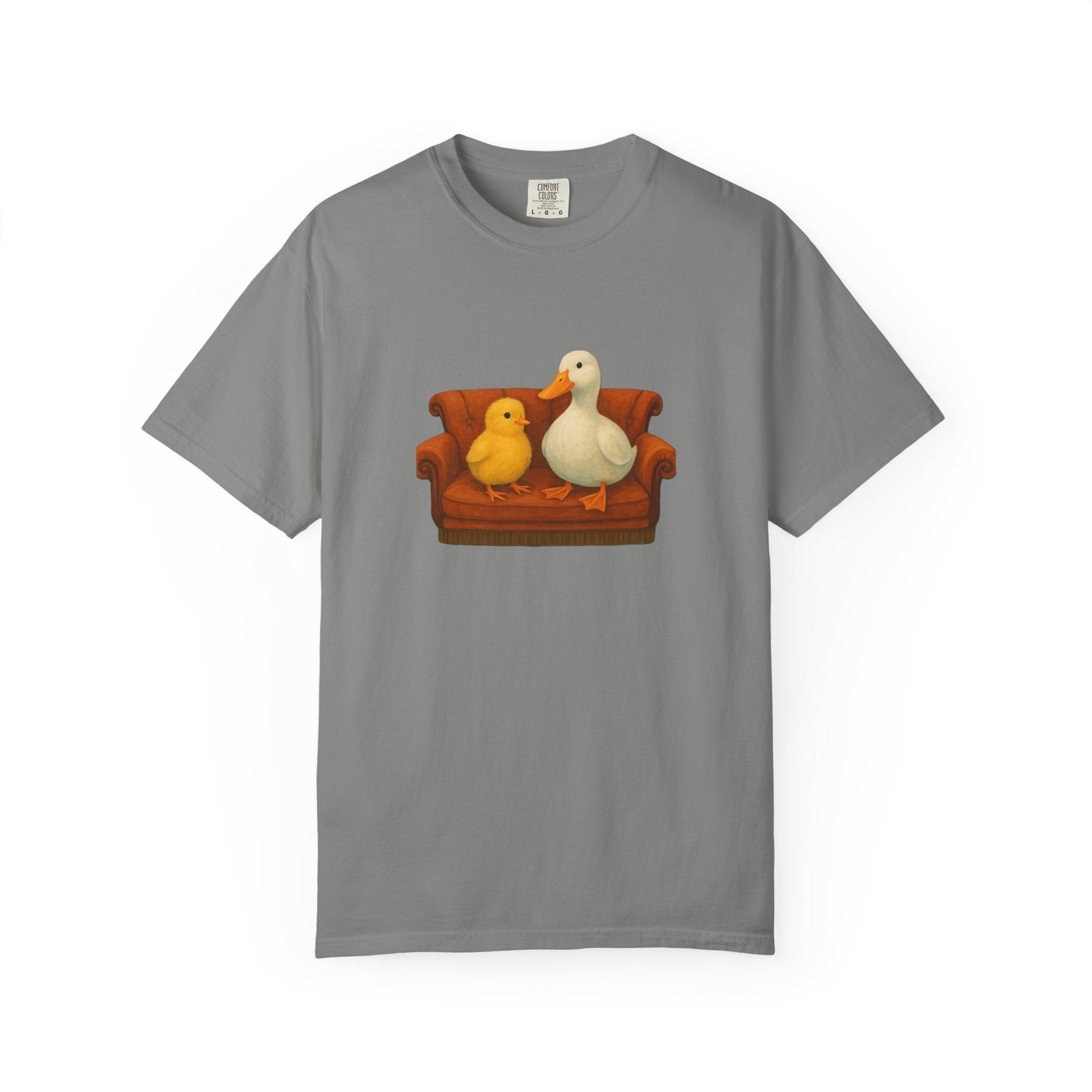 Duck and Chick on Couch T-Shirt | Cute Animal Illustration