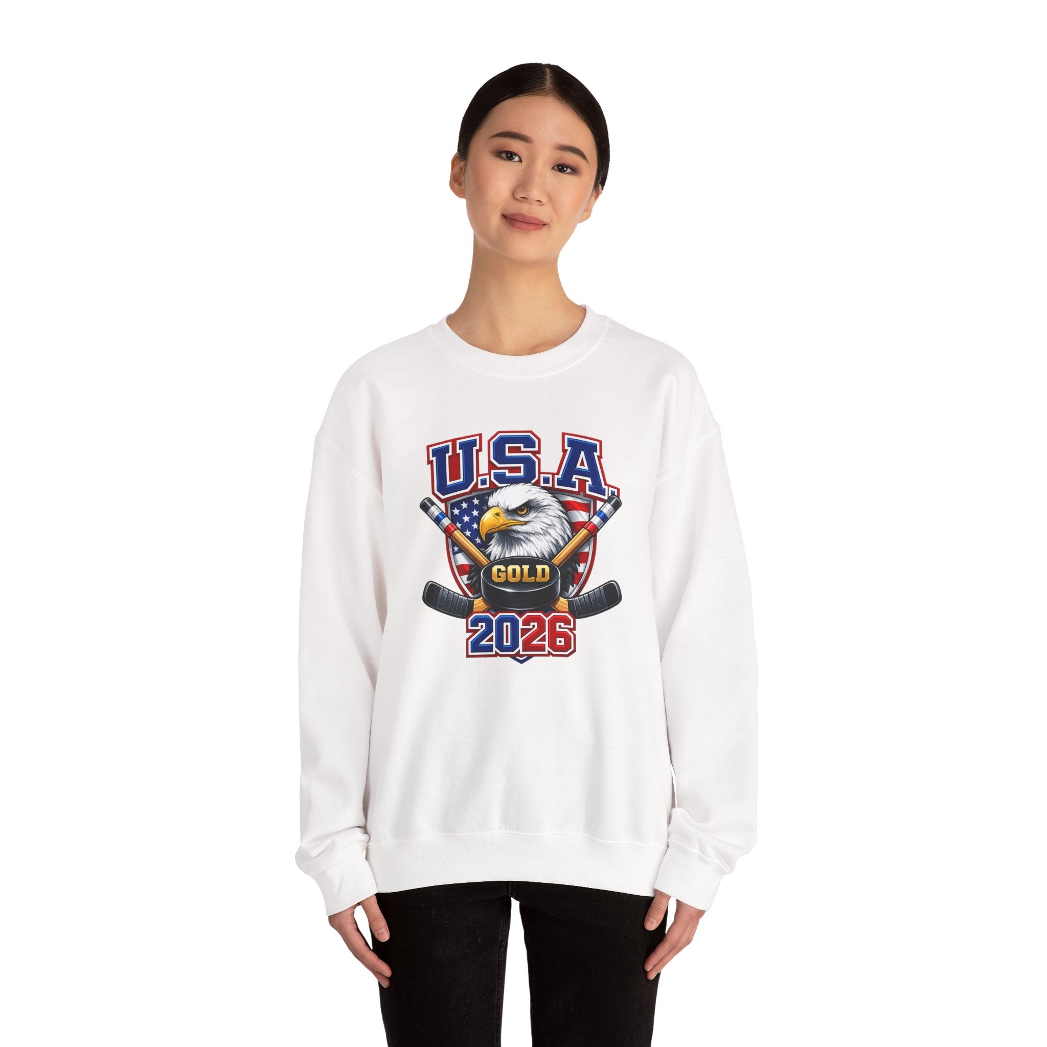 USA Hockey Eagle Crewneck Sweatshirt – 'Gold 2026' Patriotic Hockey Sweatshirt