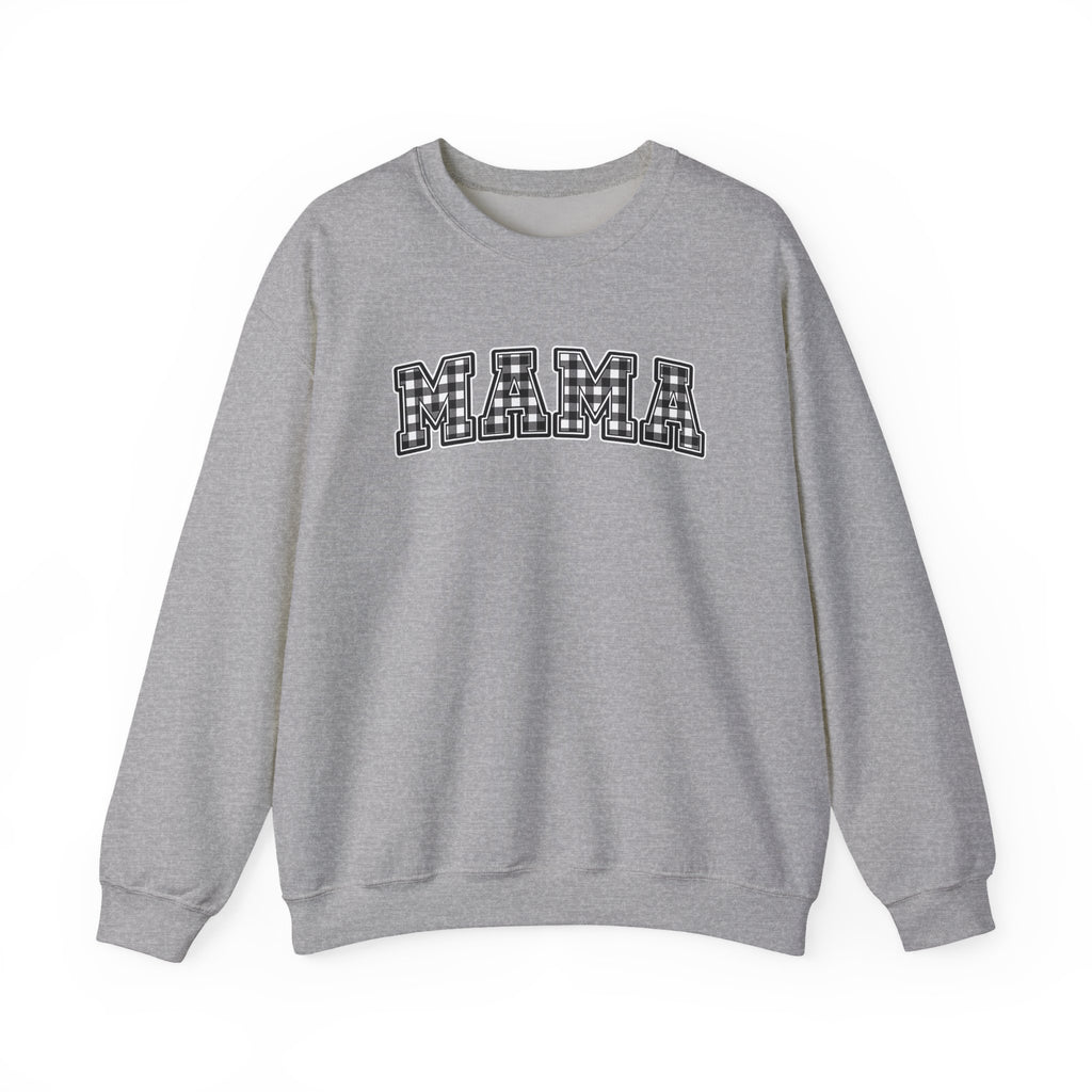 Mama Plaid Sweatshirt — "MAMA" Graphic Crewneck for Moms
