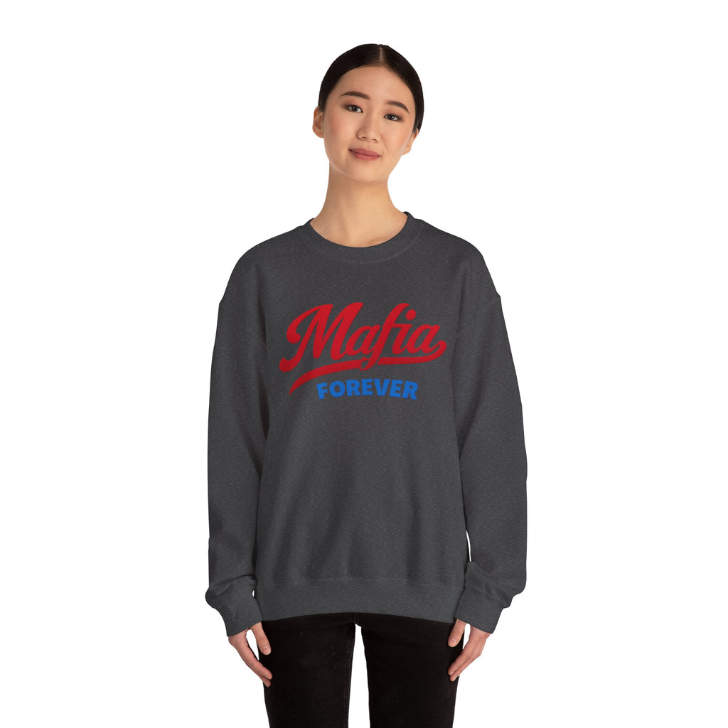 Mafia Forever Crewneck Sweatshirt | Retro Script Logo, White Pullover
