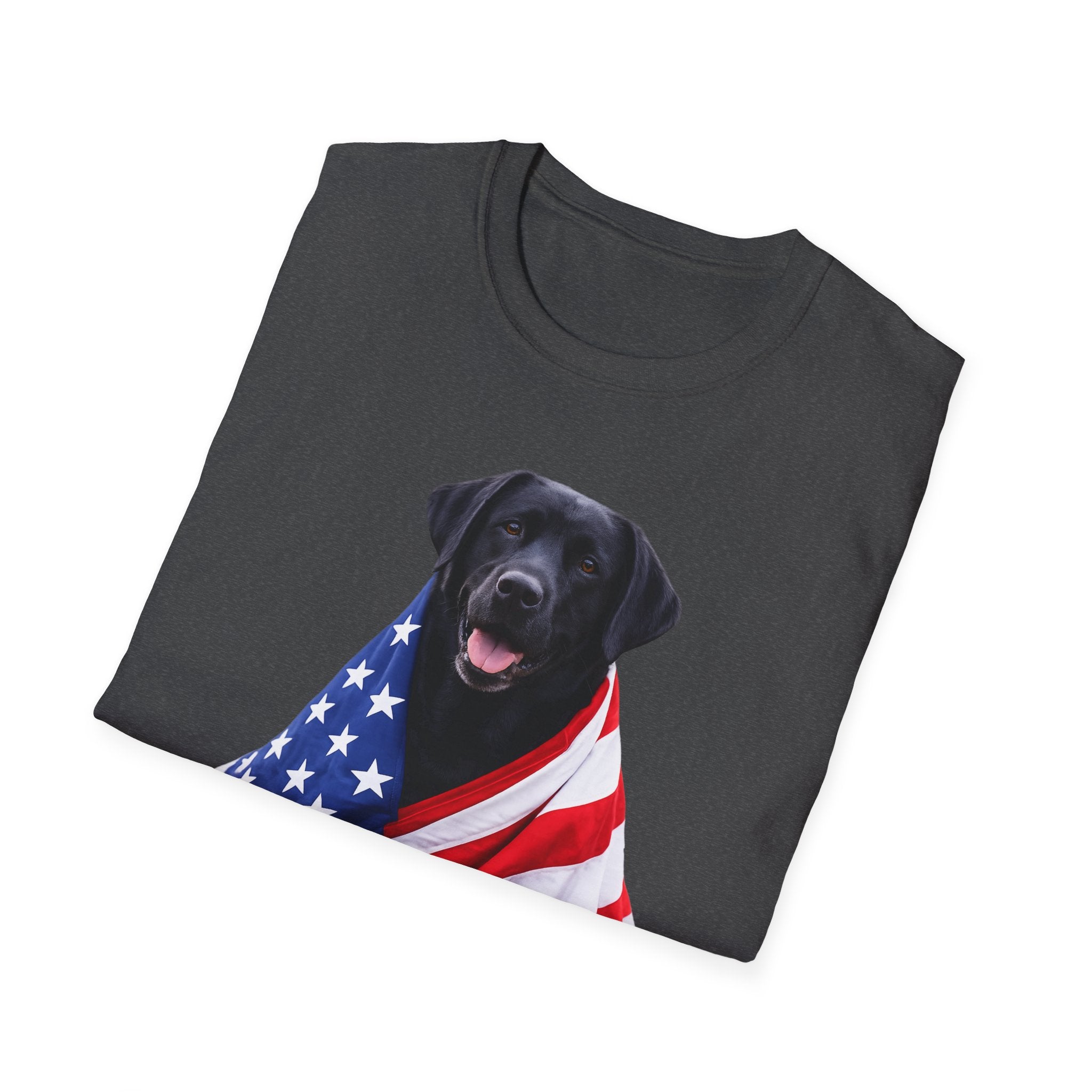 Black Labrador Wrapped in American Flag T-Shirt | Patriotic Dog Tee