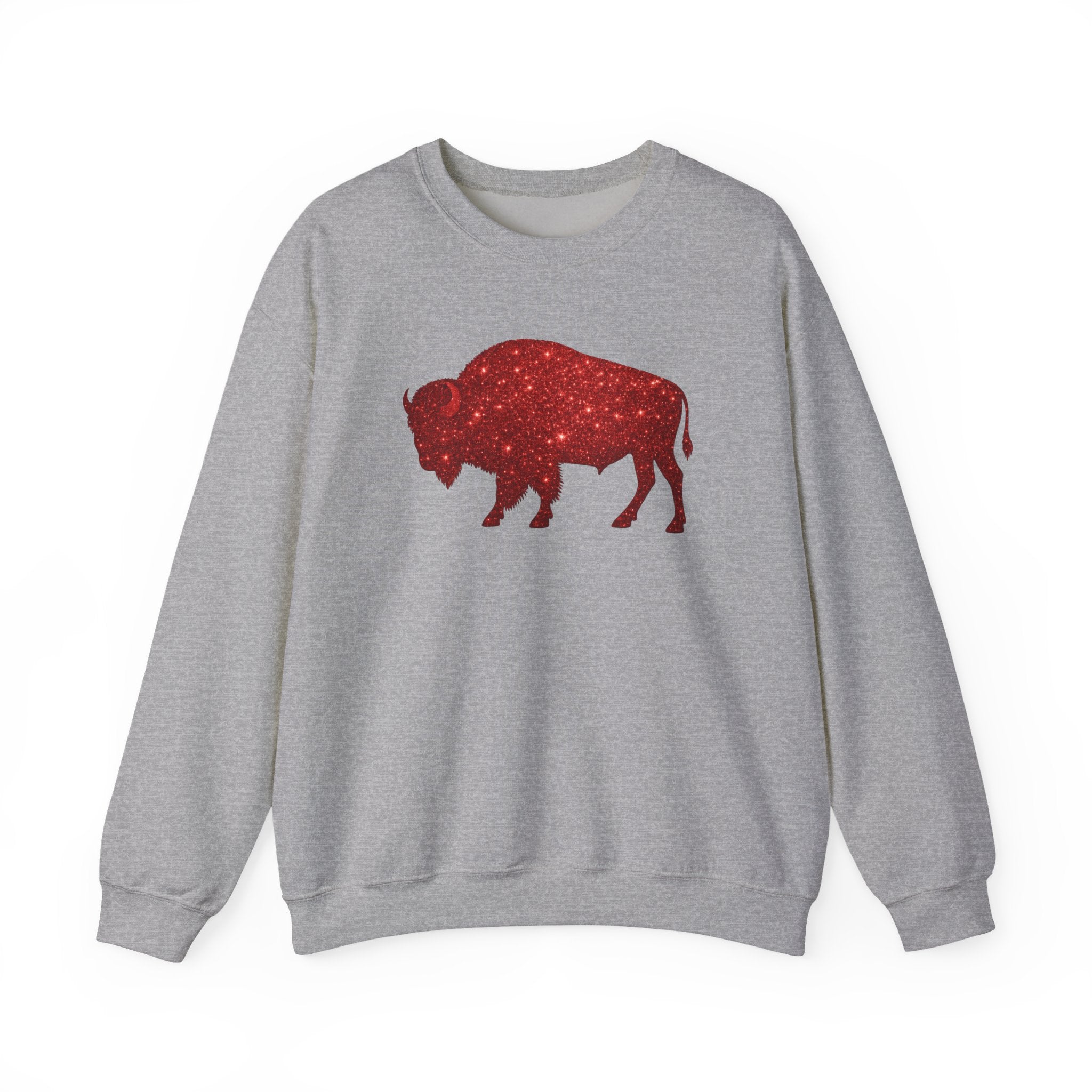 Red Glitter Buffalo Sweatshirt | Rustic Buffalo Silhouette, Western Farm