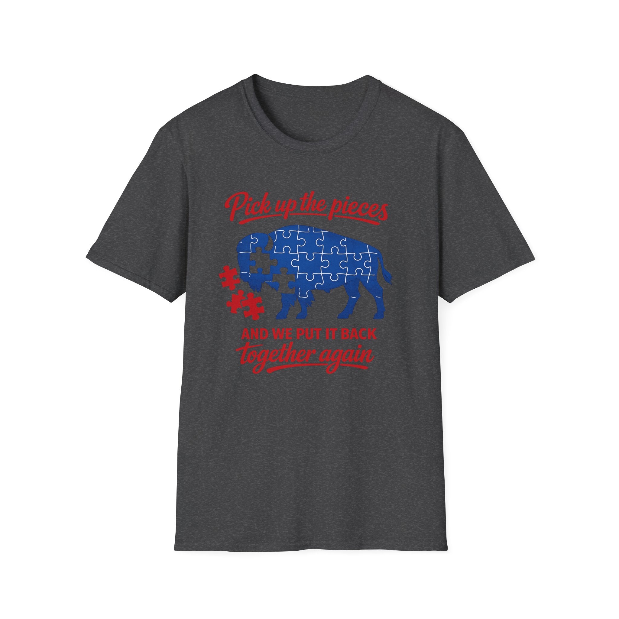 Buffalo Puzzle Piece design T-Shirt | Pick up the pieces, we put it back together again