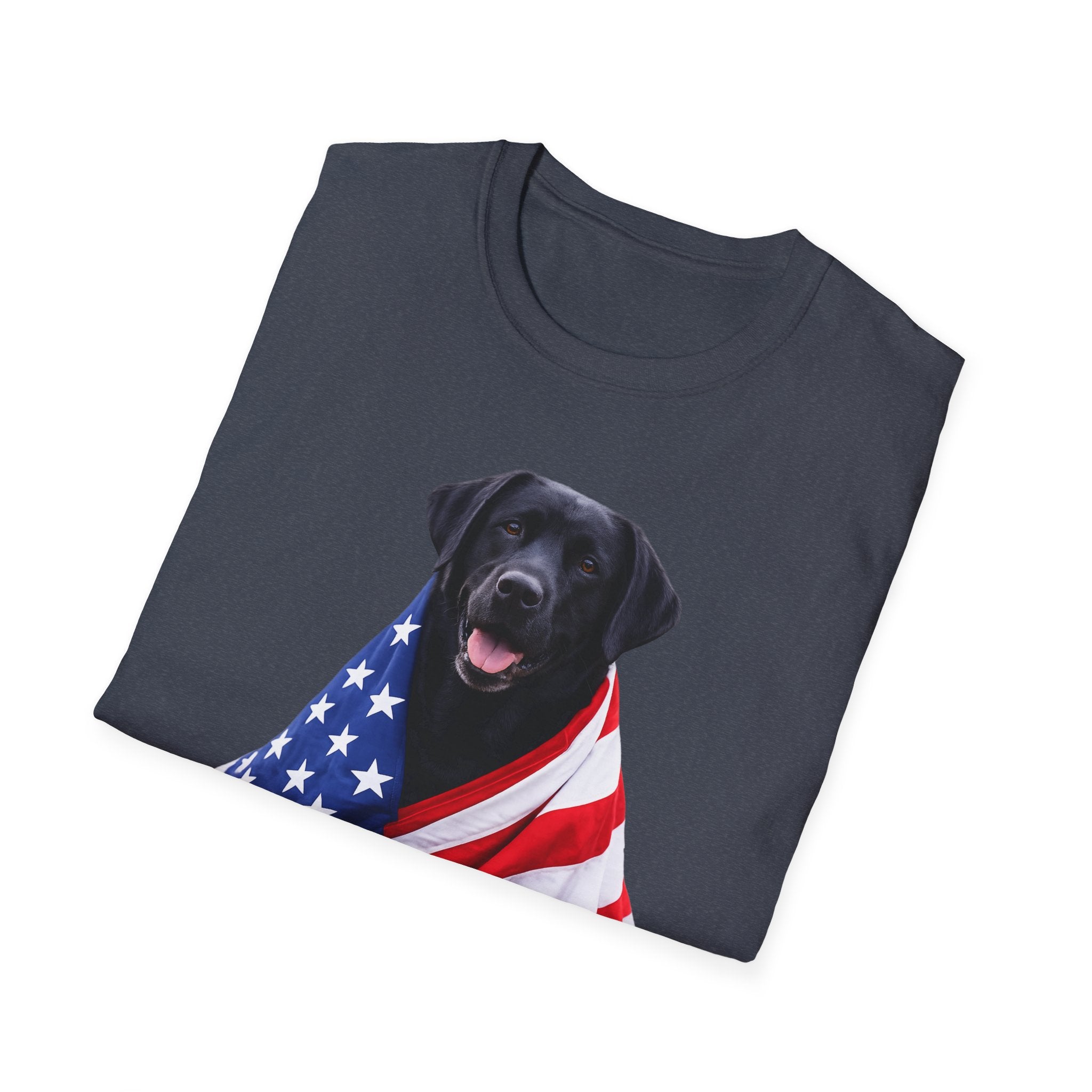 Black Labrador Wrapped in American Flag T-Shirt | Patriotic Dog Tee