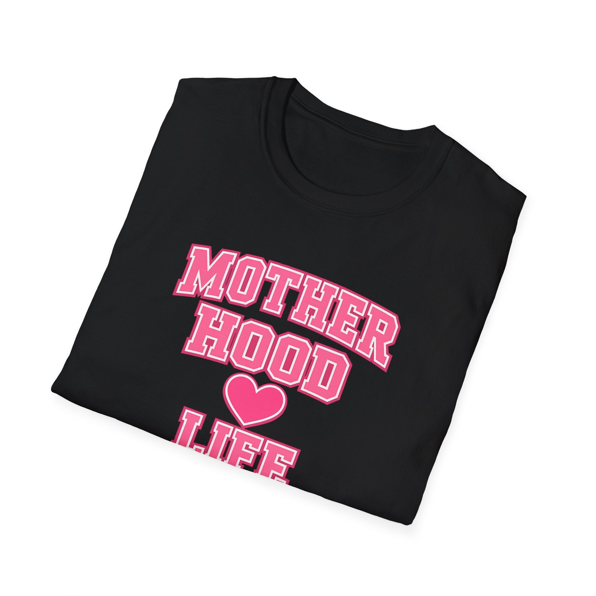 Motherhood Life T-Shirt — Pink Heart Graphic Mom Tee