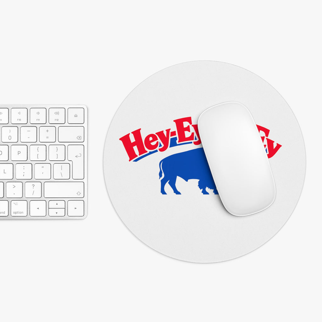 Hey-Ey-Ey-Ey Buffalo Mouse Pad | Blue Buffalo Graphic, Round Desk Mat