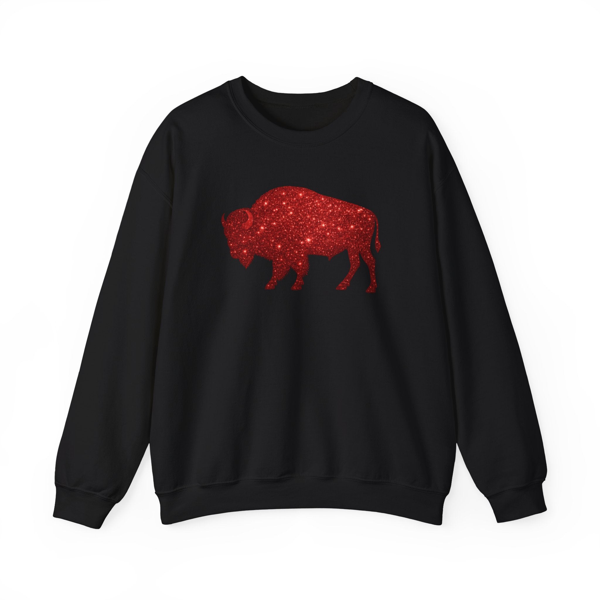 Red Glitter Buffalo Sweatshirt | Rustic Buffalo Silhouette, Western Farm