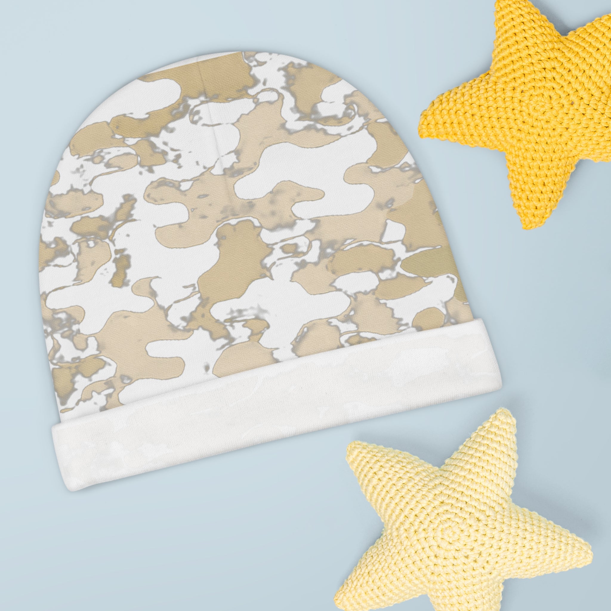 Neutral Desert Camo Baby Beanie | Beige White Camouflage Infant Hat