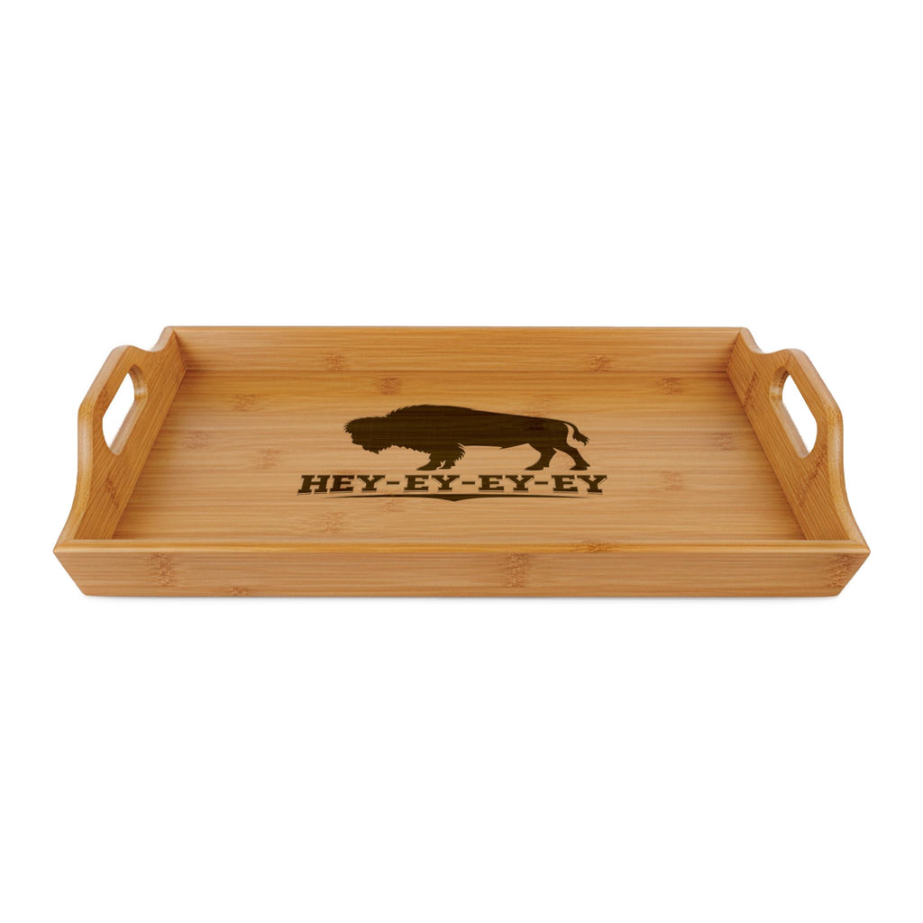 Engraved Bamboo Serving Tray — Buffalo Silhouette with "HEY-EY-EY-EY"