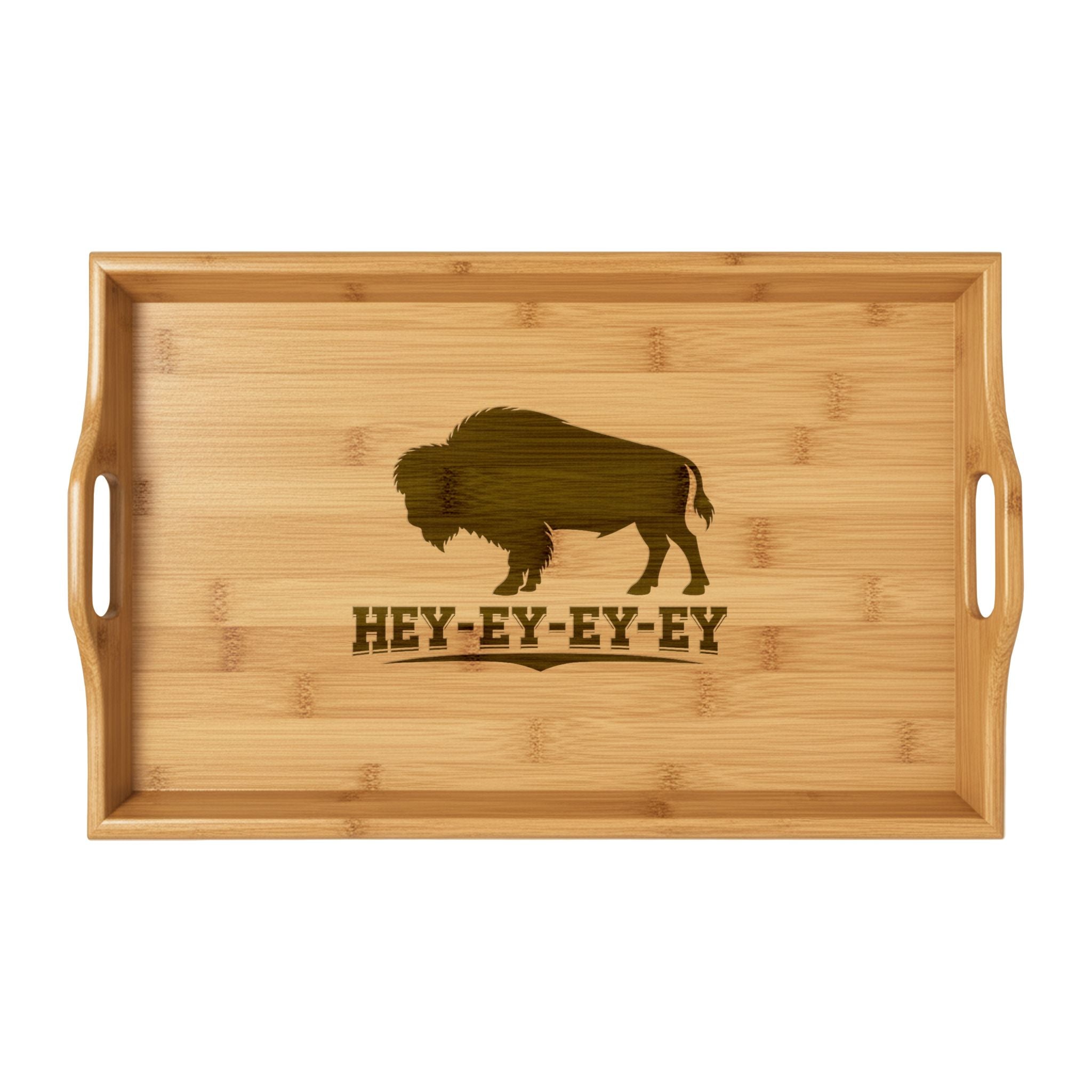Engraved Bamboo Serving Tray — Buffalo Silhouette with "HEY-EY-EY-EY"