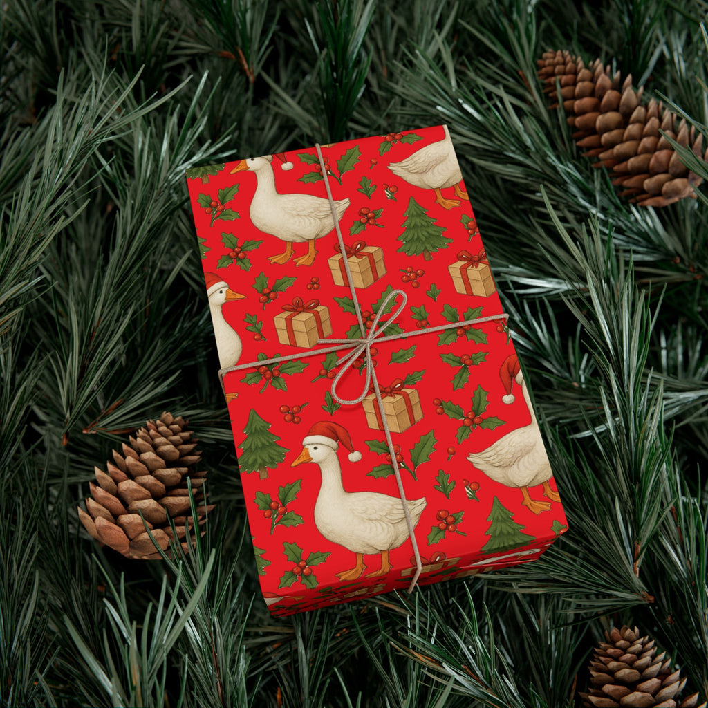 Christmas Geese Gift Wrap Paper | Holiday Duck Pattern Wrapping Paper