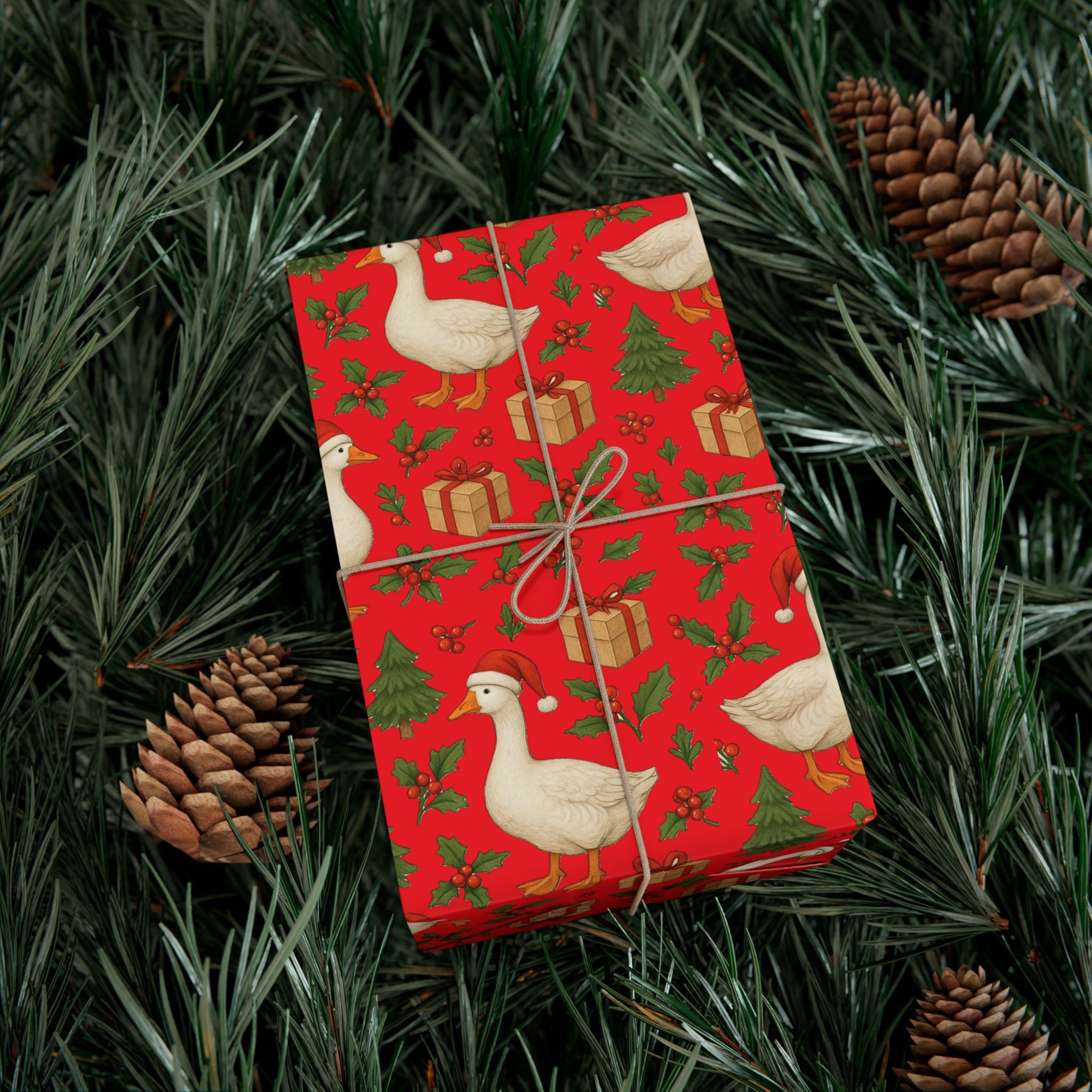 Christmas Geese Gift Wrap Paper | Holiday Duck Pattern Wrapping Paper