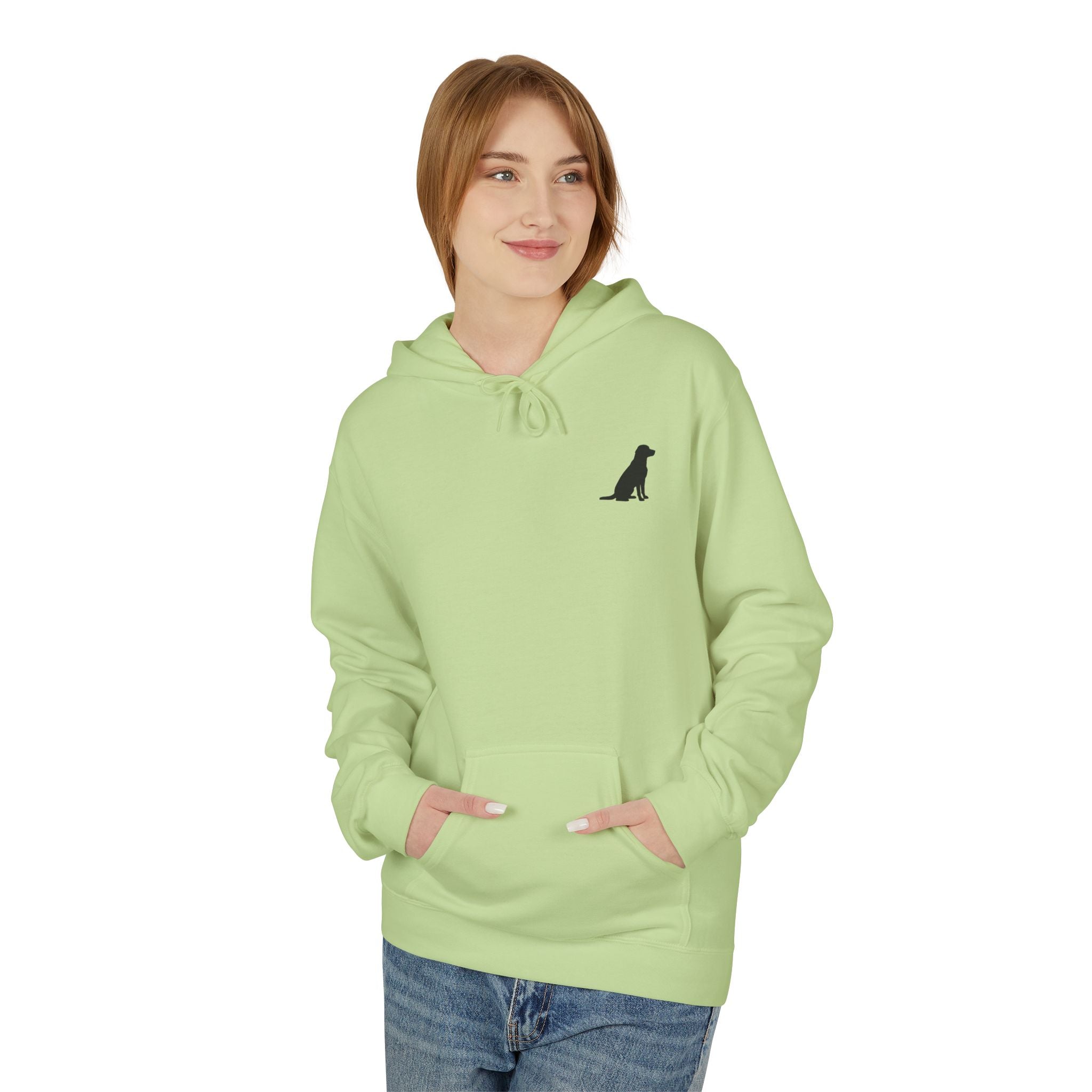 Sitting Labrador Dog Hoodie | Minimal Small Dog Silhouette, White Pullover