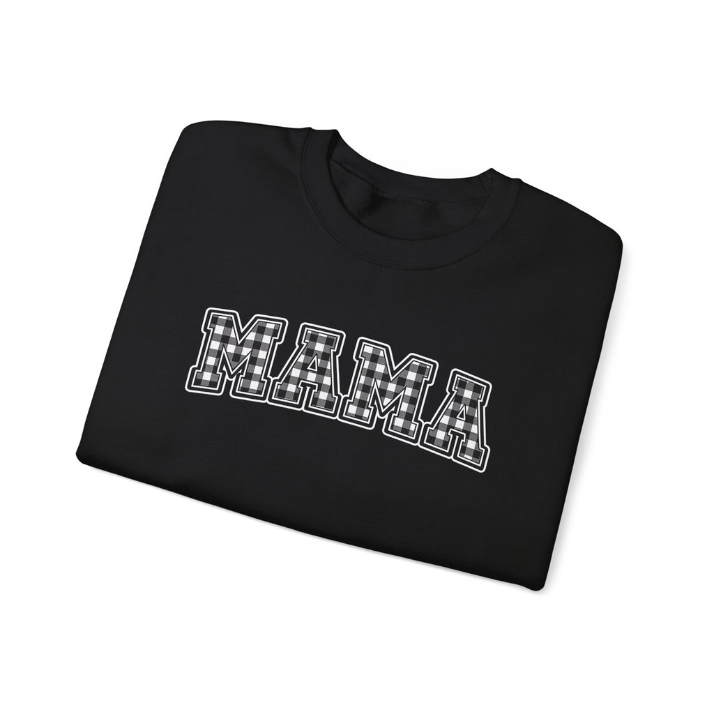 Mama Plaid Sweatshirt — "MAMA" Graphic Crewneck for Moms