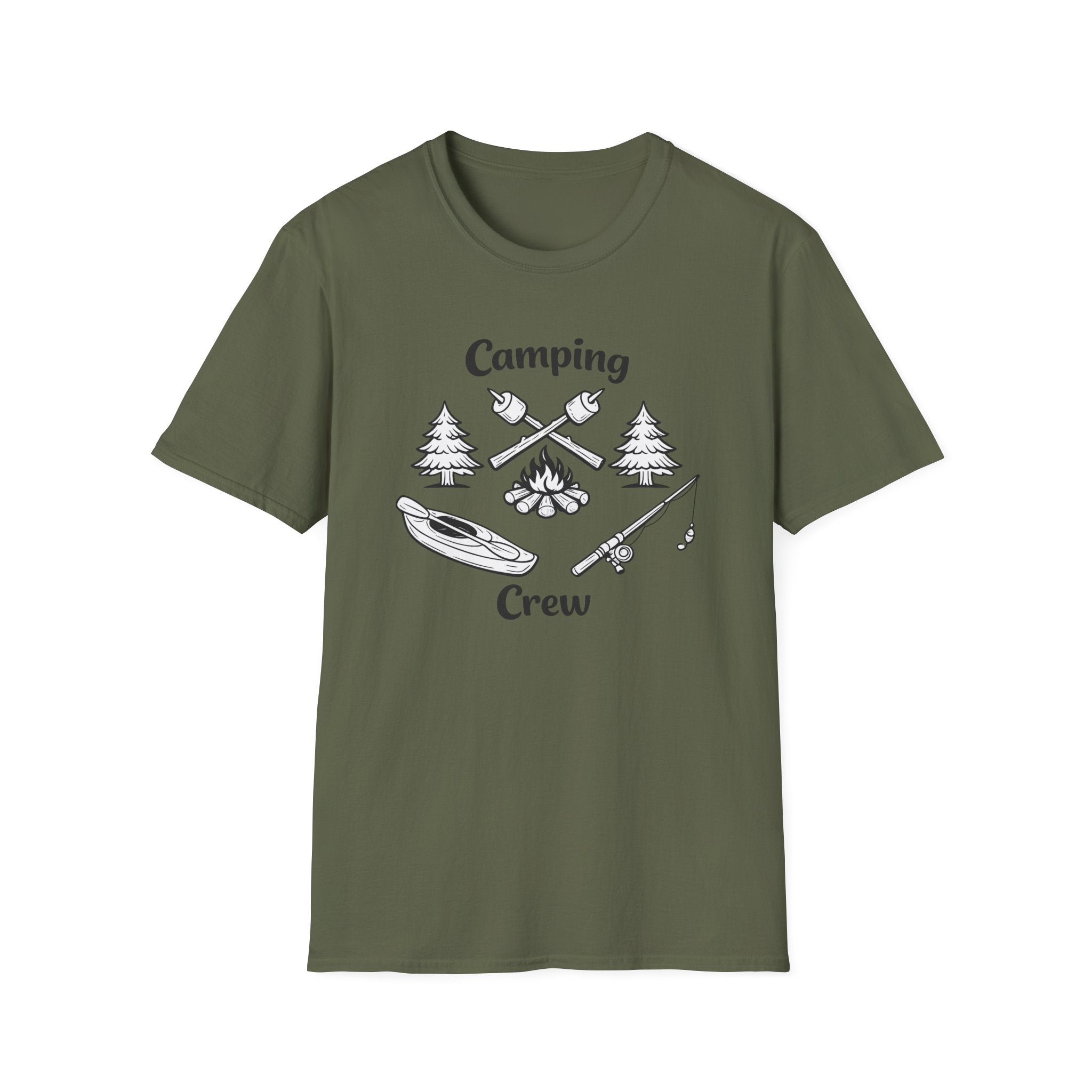 Camping Crew T-Shirt | Camping Icons, Kayak, Campfire, Fishing
