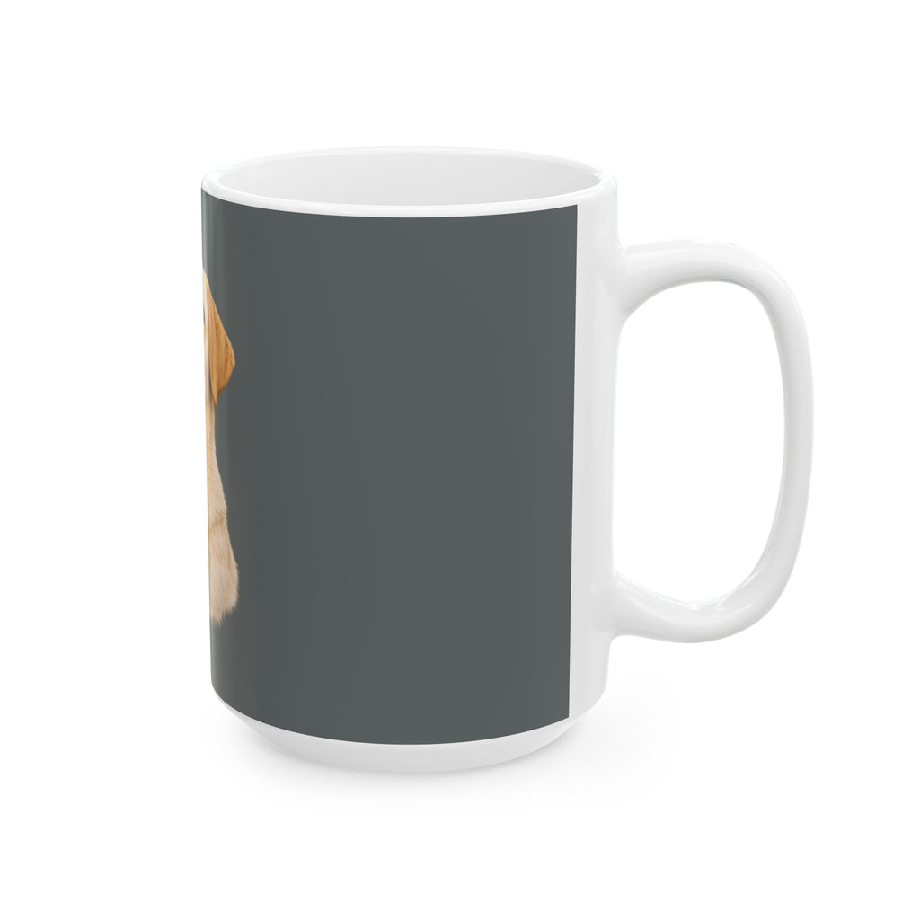 Yellow Labrador Portrait Mug | Dog Lover Ceramic Mug, Gray Background
