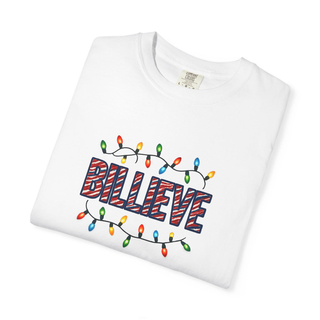 Billieve text with Christmas lights T-Shirt | Holiday graphic tee