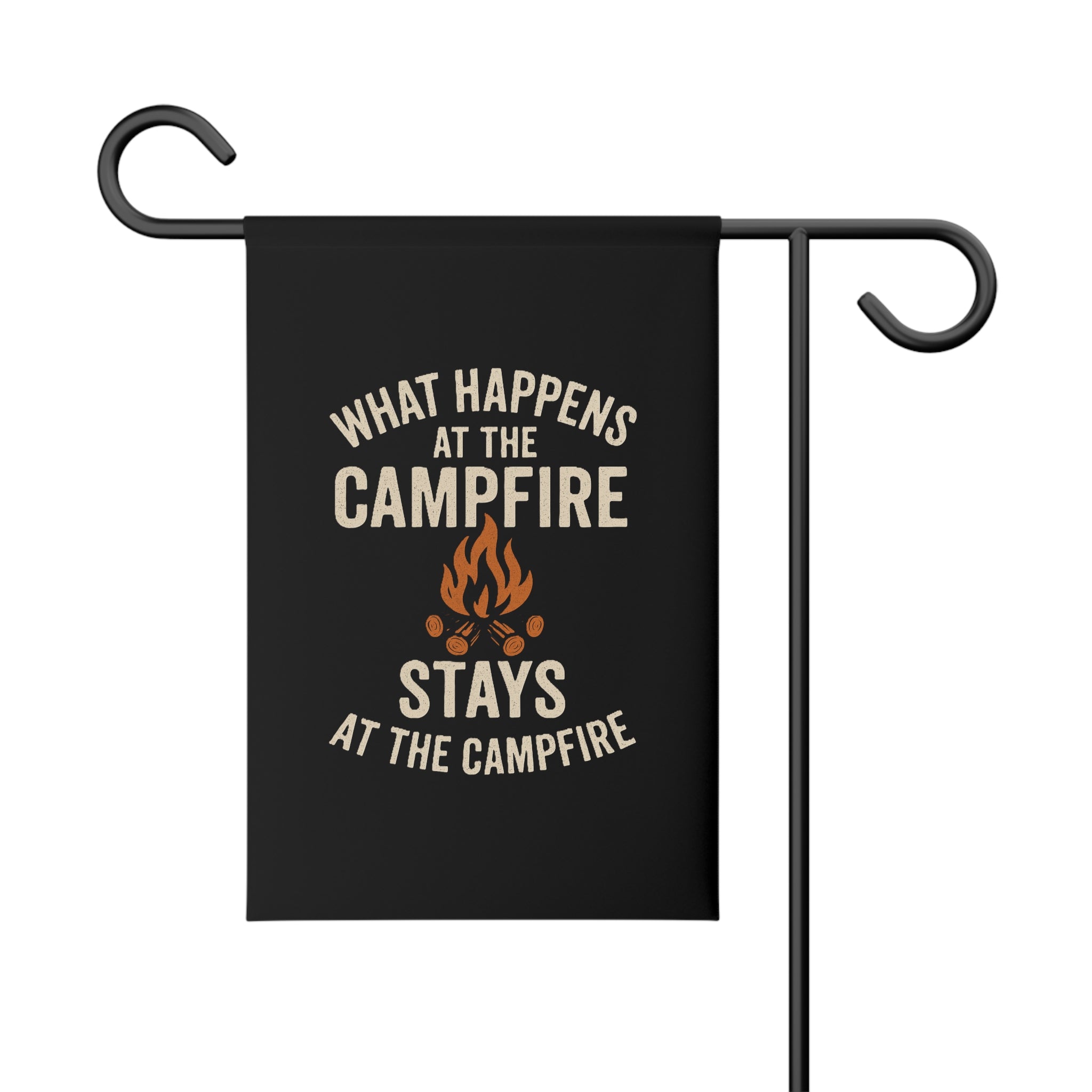 What Happens at the Campfire Stays at the Campfire Garden Banner | Camping Flame Outdoor Decor