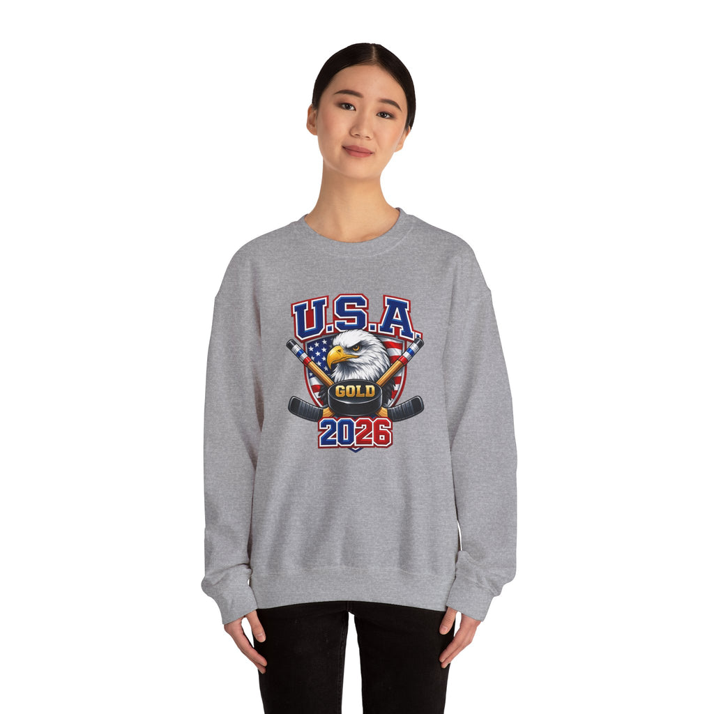 USA Hockey Eagle Crewneck Sweatshirt – 'Gold 2026' Patriotic Hockey Sweatshirt