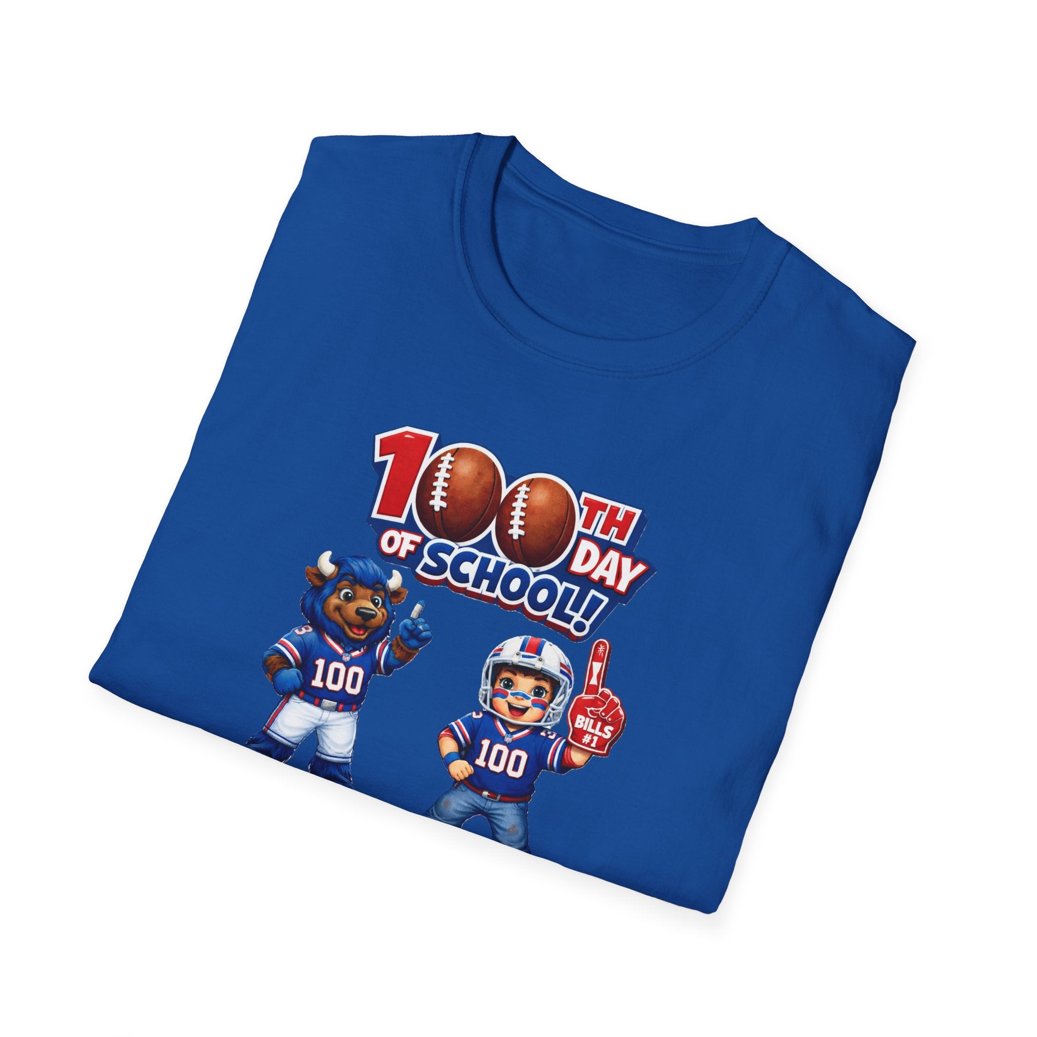 Buffalo 100th Day of School Football Mascot T-Shirt | School Celebration Tee