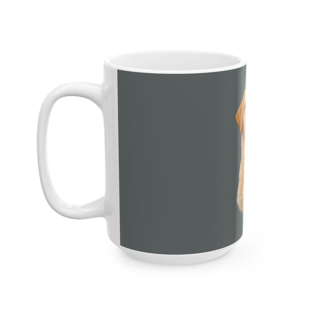 Yellow Labrador Portrait Mug | Dog Lover Ceramic Mug, Gray Background