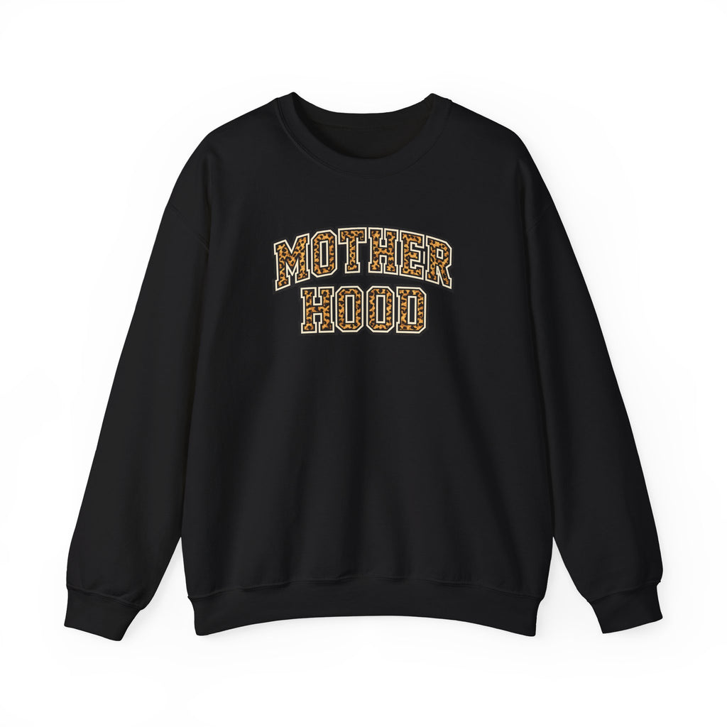 Motherhood Crewneck Sweatshirt — Leopard Print "MOTHERHOOD" Graphic