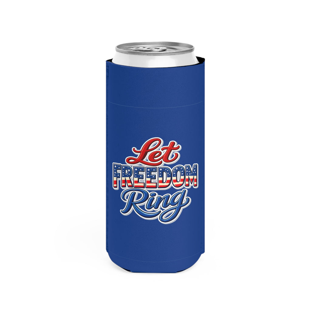 Let Freedom Ring Slim Can Cooler | Patriotic American Flag Design