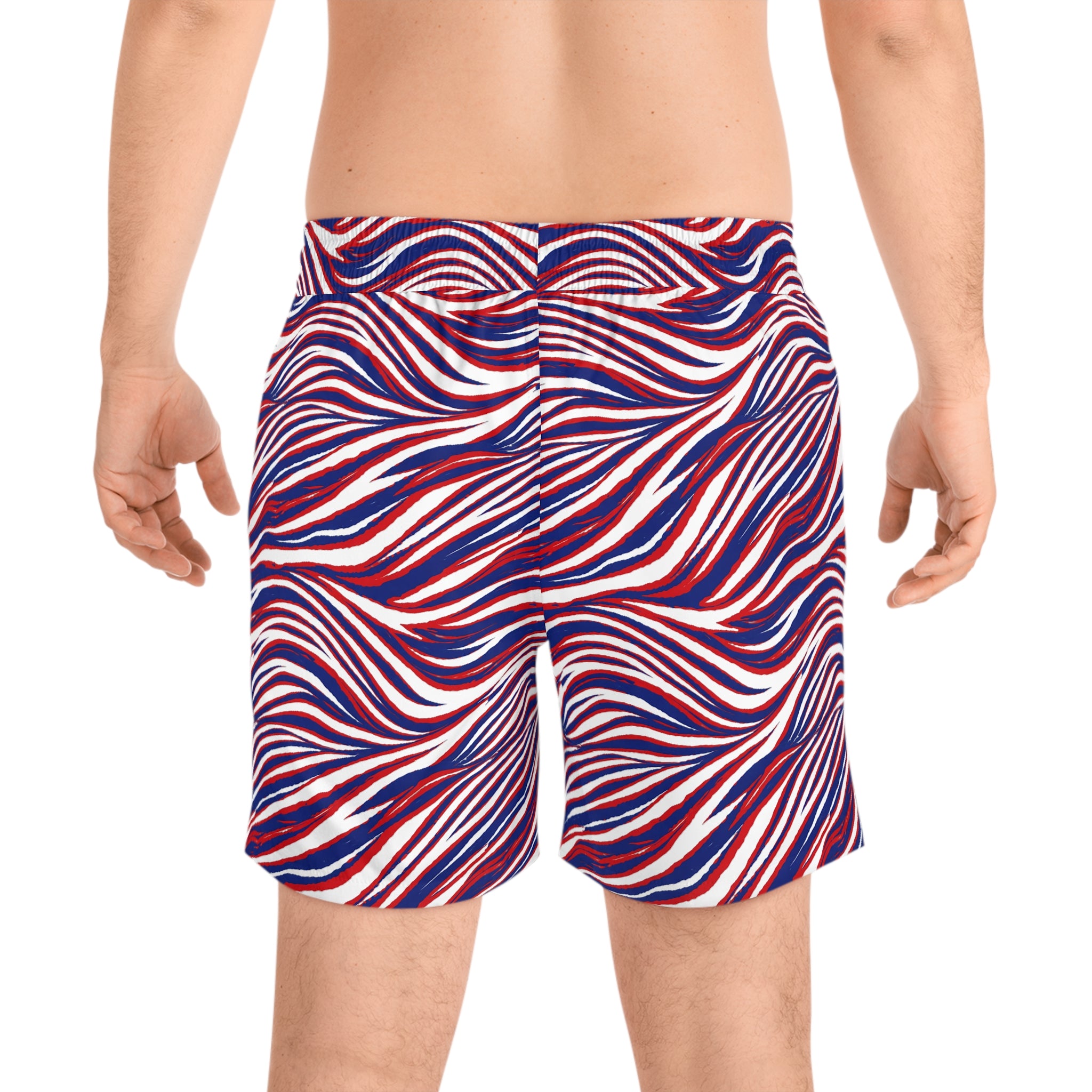 Buffalo Red White Blue Wavy Stripes Swim Shorts | Men's Mid-Length Swim Shorts